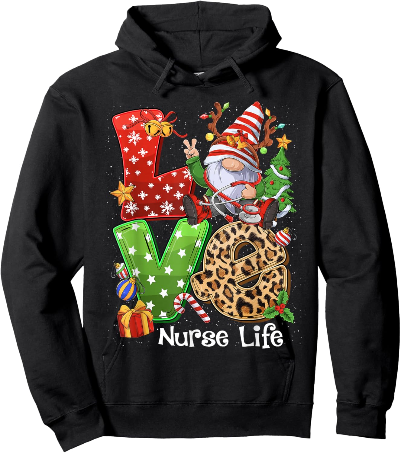 Gnome Family Christmas Men - LOVE Nurse Gnome Hoodie - Hoodie | Black