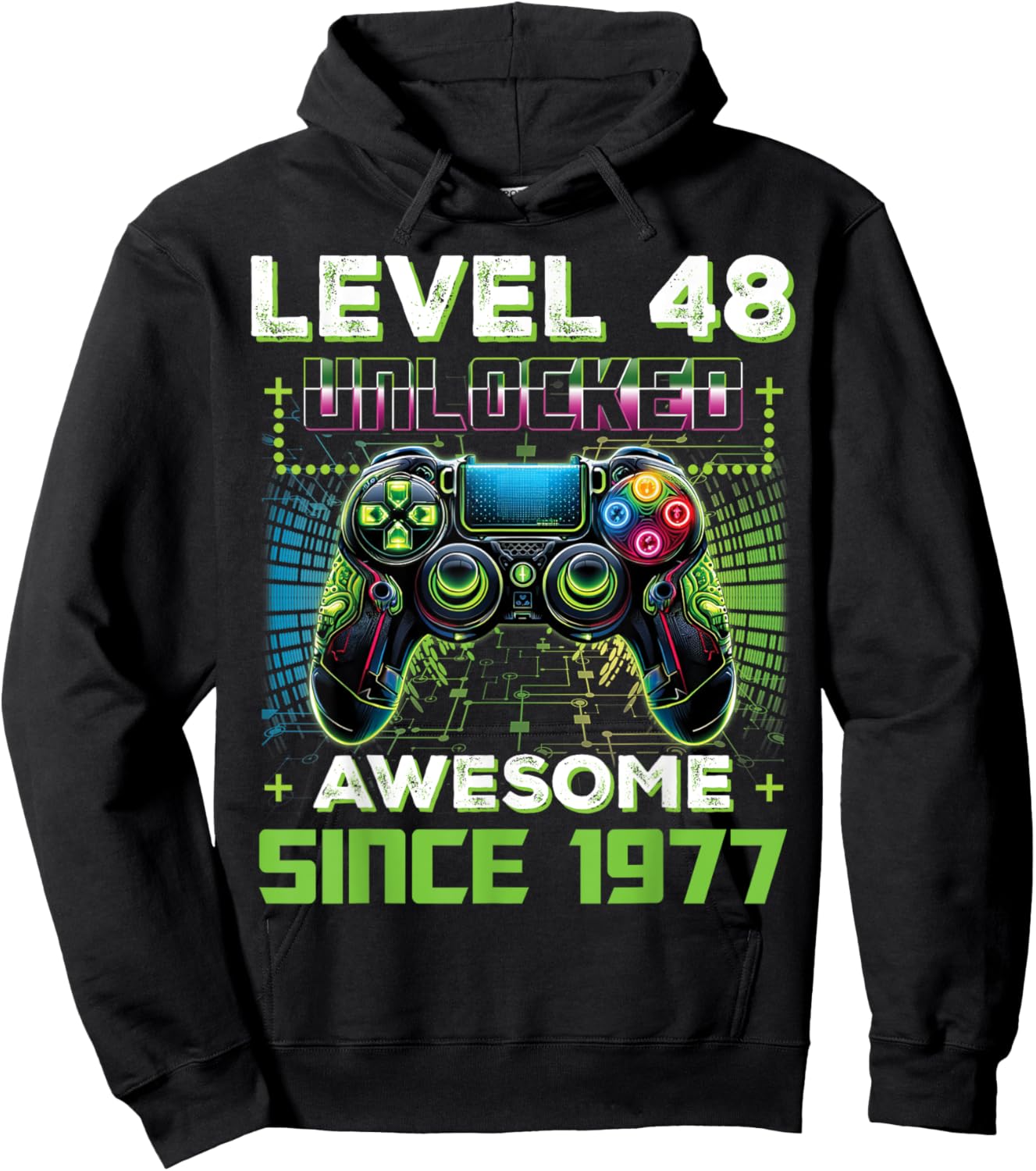 Level 48 Unlocked Video Game Controller 48th Birthday Gamer Hoodie - Hoodie | Black