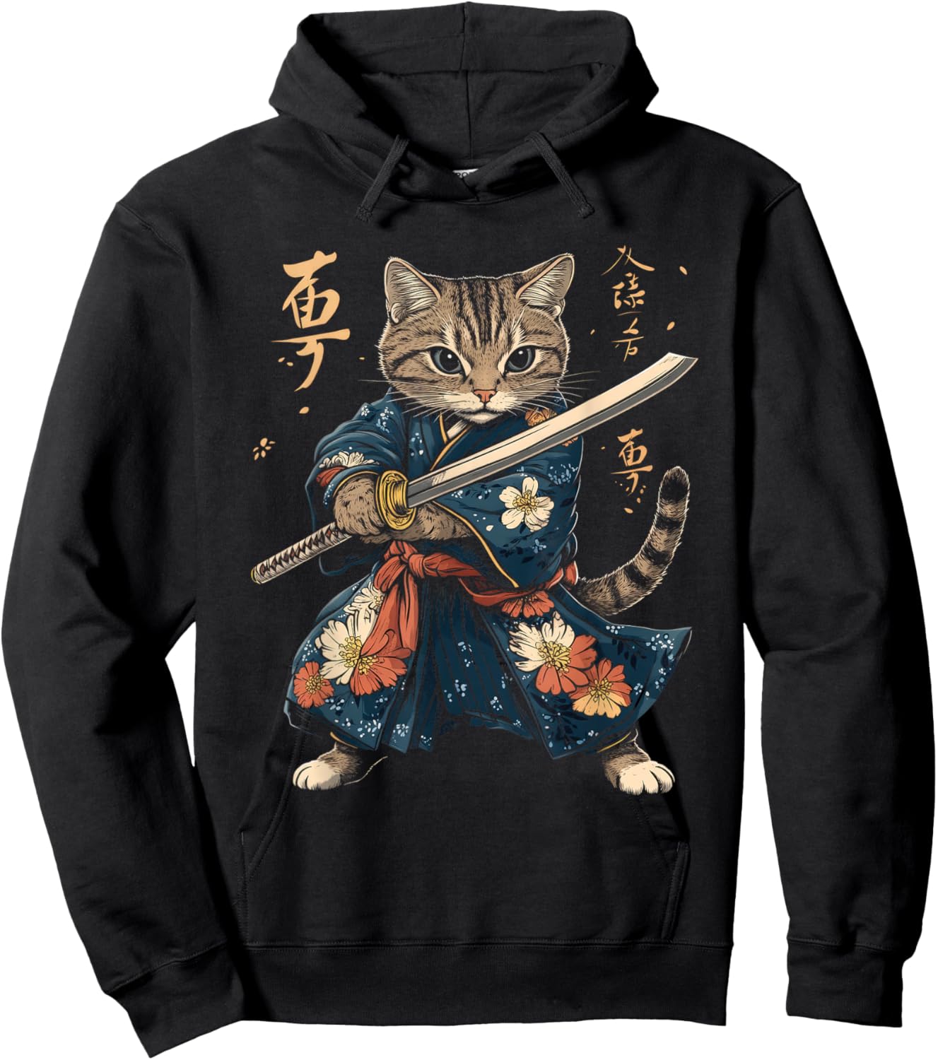 Cat Samurai Vintage Ukiyo-e Warrior Art Japanese Anime Manga Hoodie - Hoodie | Black