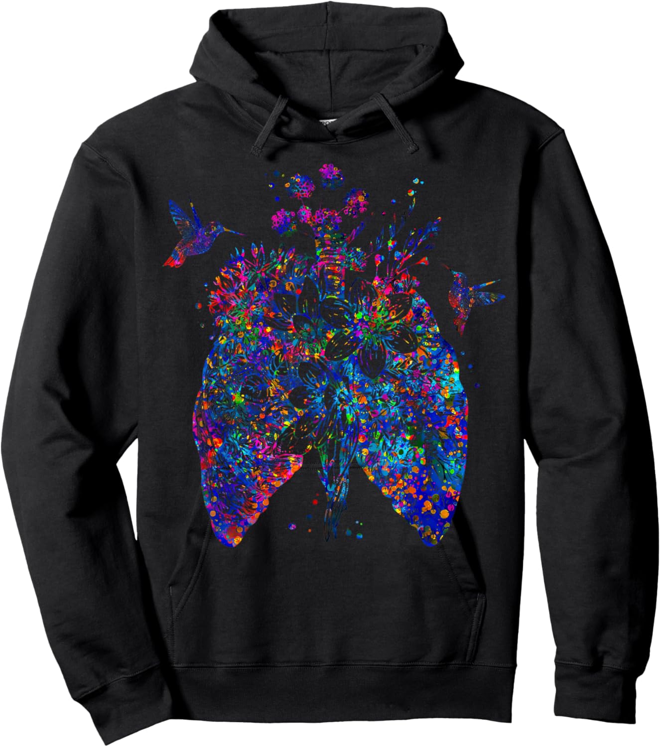 Color Hummingbird Floral Lung Anatomy Pulmonologist RT Nurse Hoodie - Hoodie | Black
