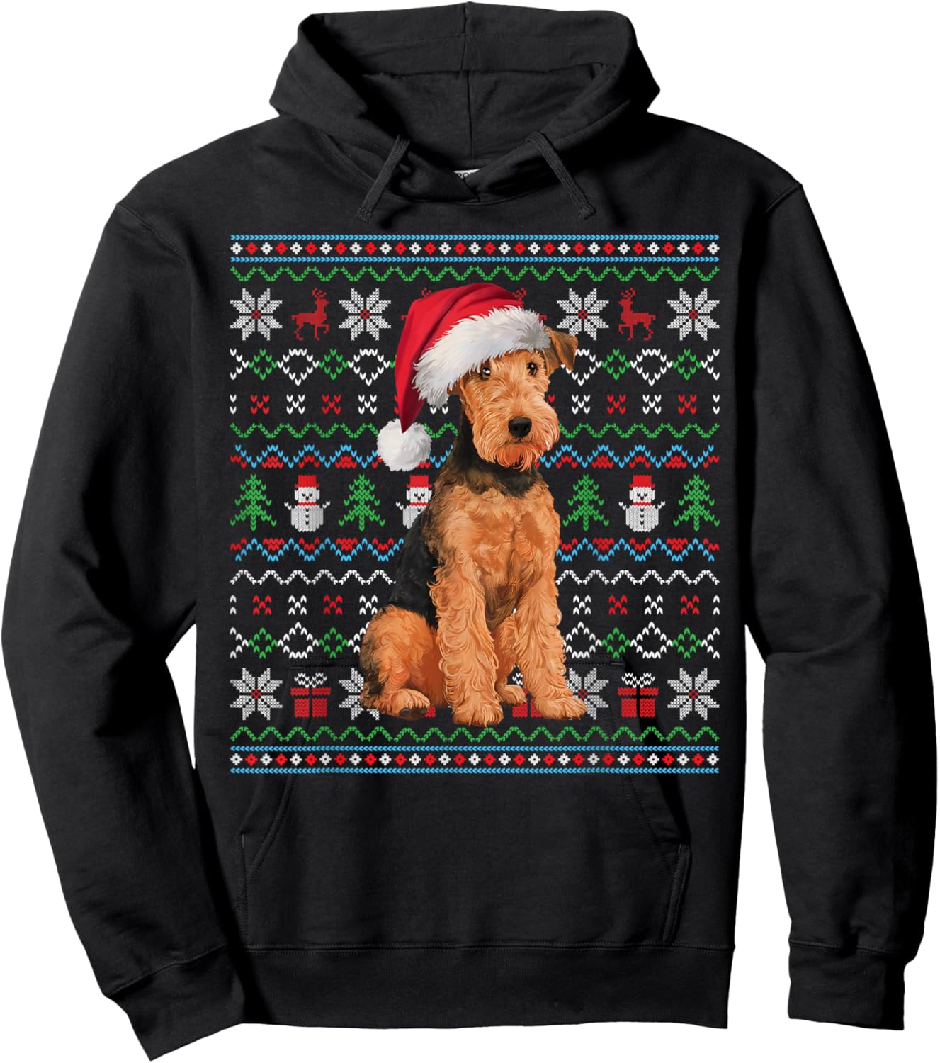 Ugly Airedale Terrier Dog Lovers Xmas Sweater Santa Hoodie - Hoodie | Black