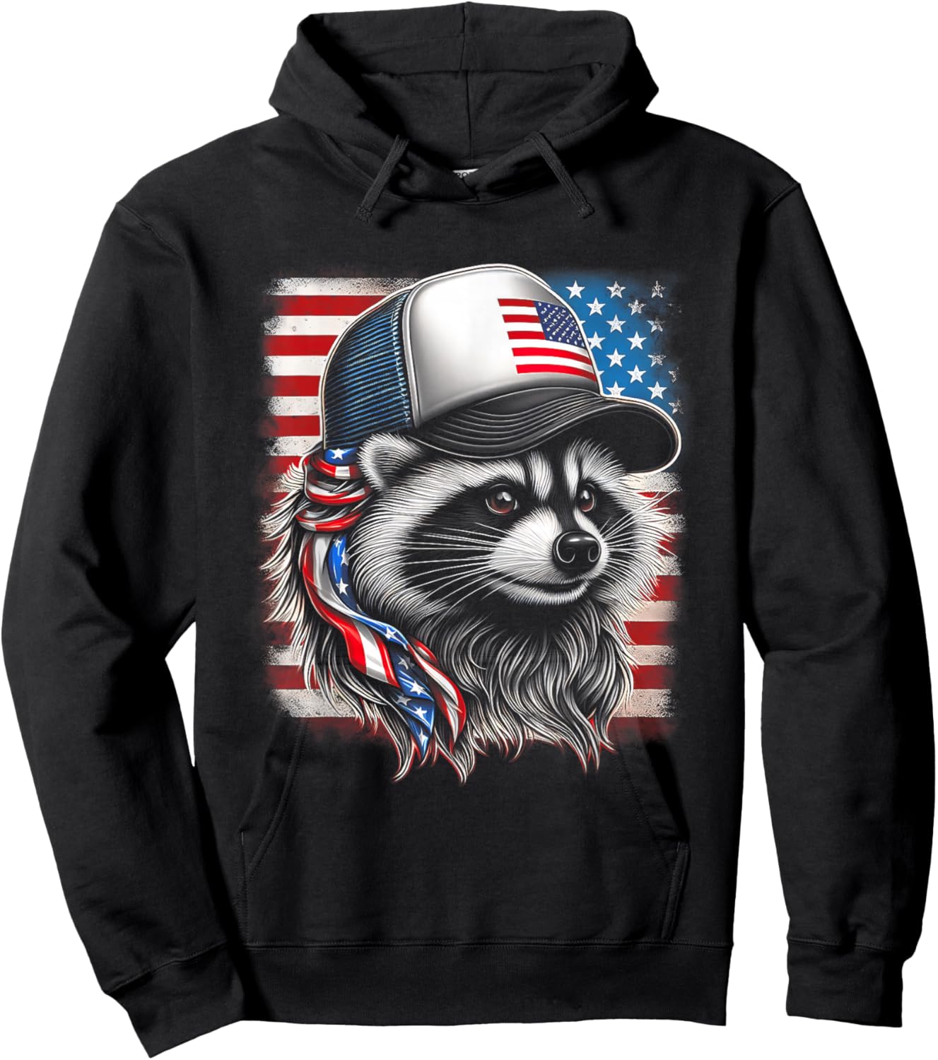 Redneck Raccoon Mullet White Trash Party Attire 4th July Hoodie - Hoodie | Black