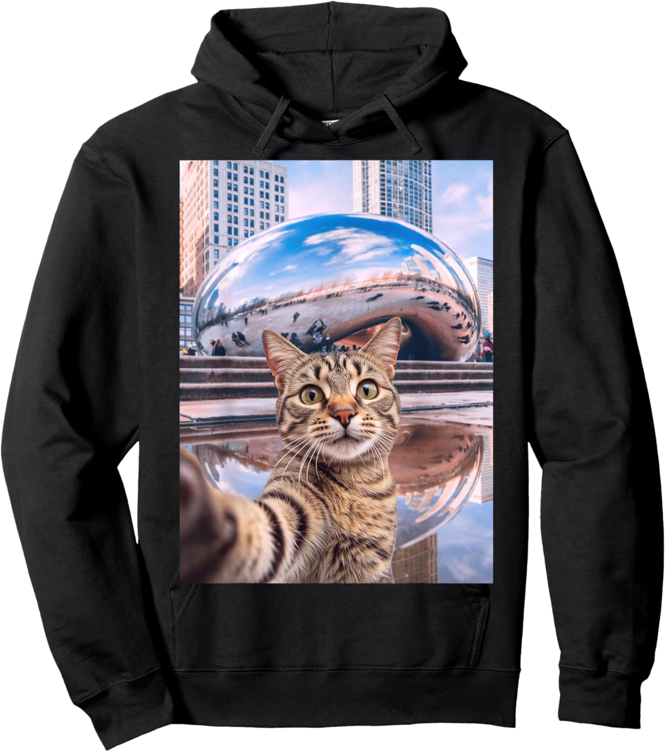 Funny Cat Selfie Chicago Bean Cloud Gate Hoodie - Hoodie | Black