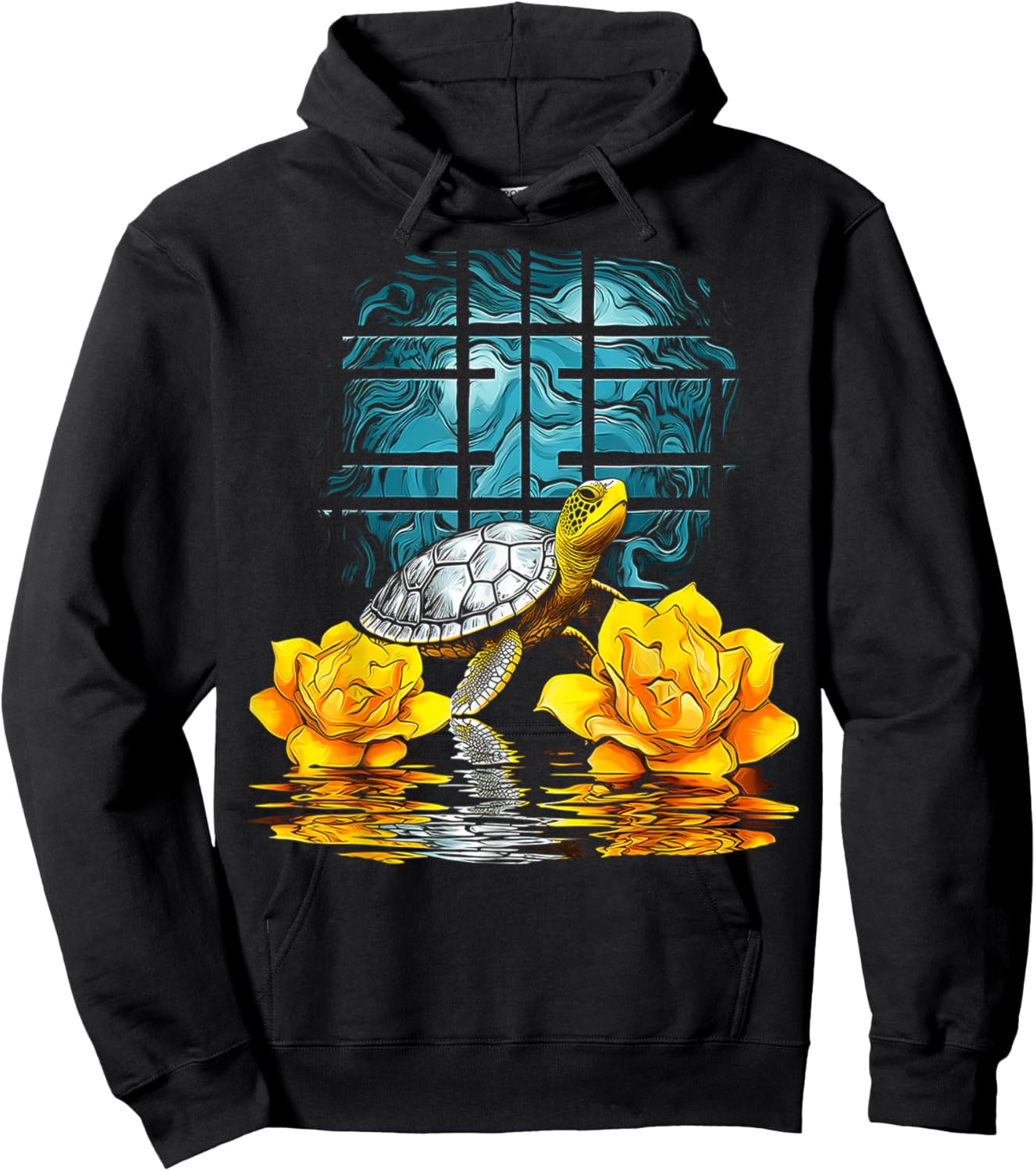 Turtle Flowers Animal Art Geometric Artwork Turtle Hoodie - Hoodie | Black