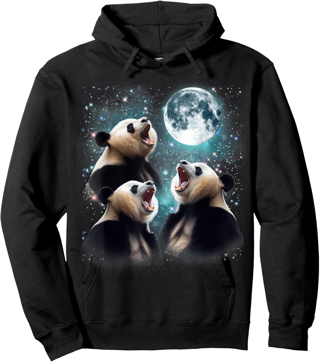 3 Panda Moon Howling Panda Head Funny , Women, Kid Hoodie - Hoodie | Black