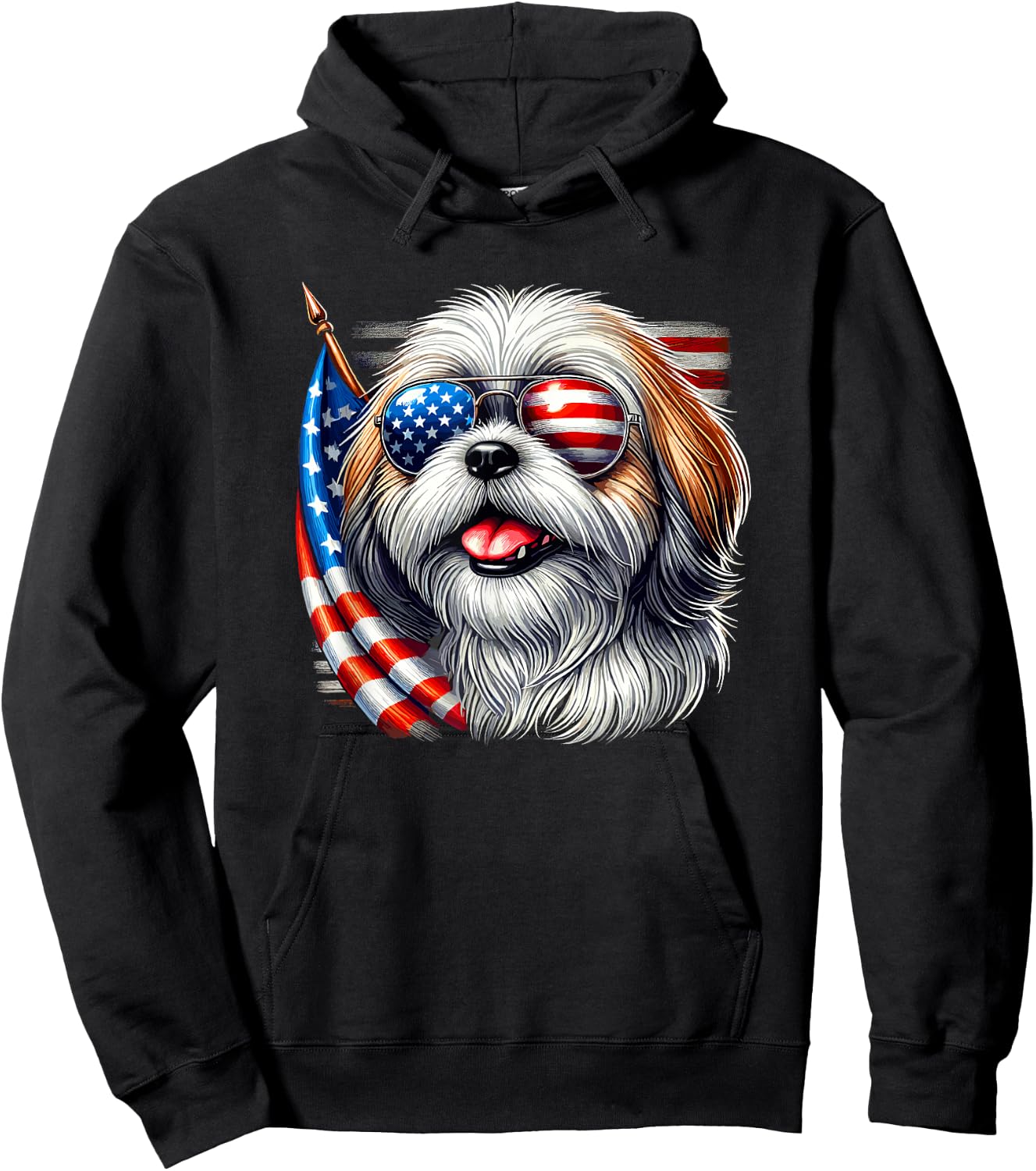 American USA Flag Shih Tzu Shih Tzus 4th Of July Patriotic Hoodie - Hoodie | Black