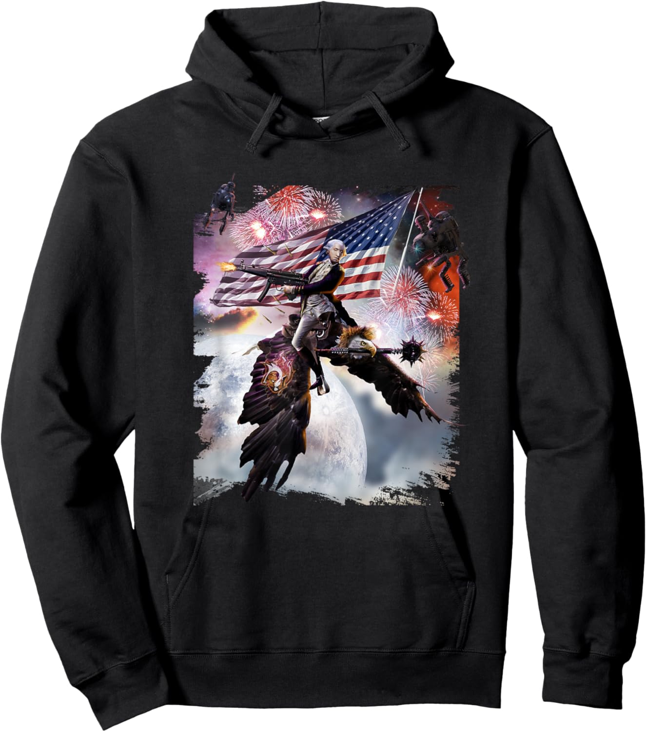 George Washington Riding Eagle American Patriotic Funny Hoodie - Hoodie | Black