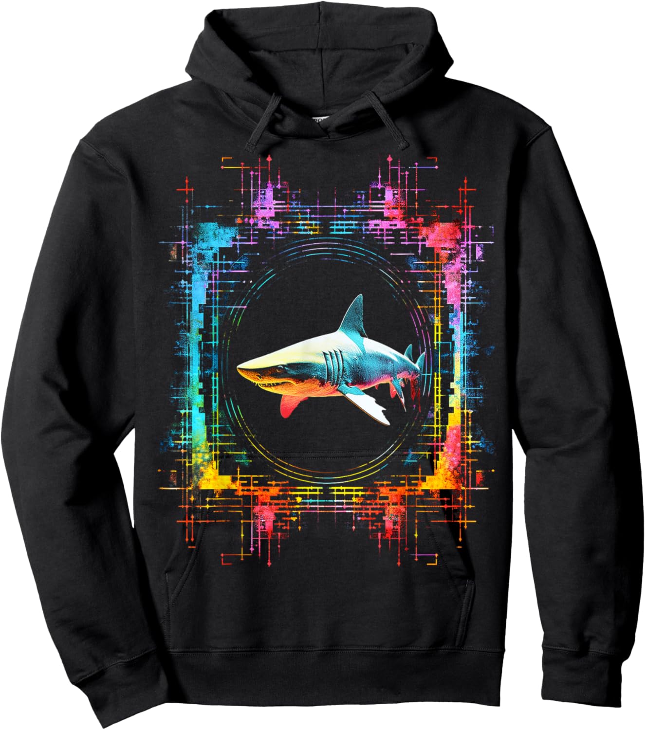 Shark Mandala Abstract Animal Art Colorful Graphic Shark Hoodie - Hoodie | Black