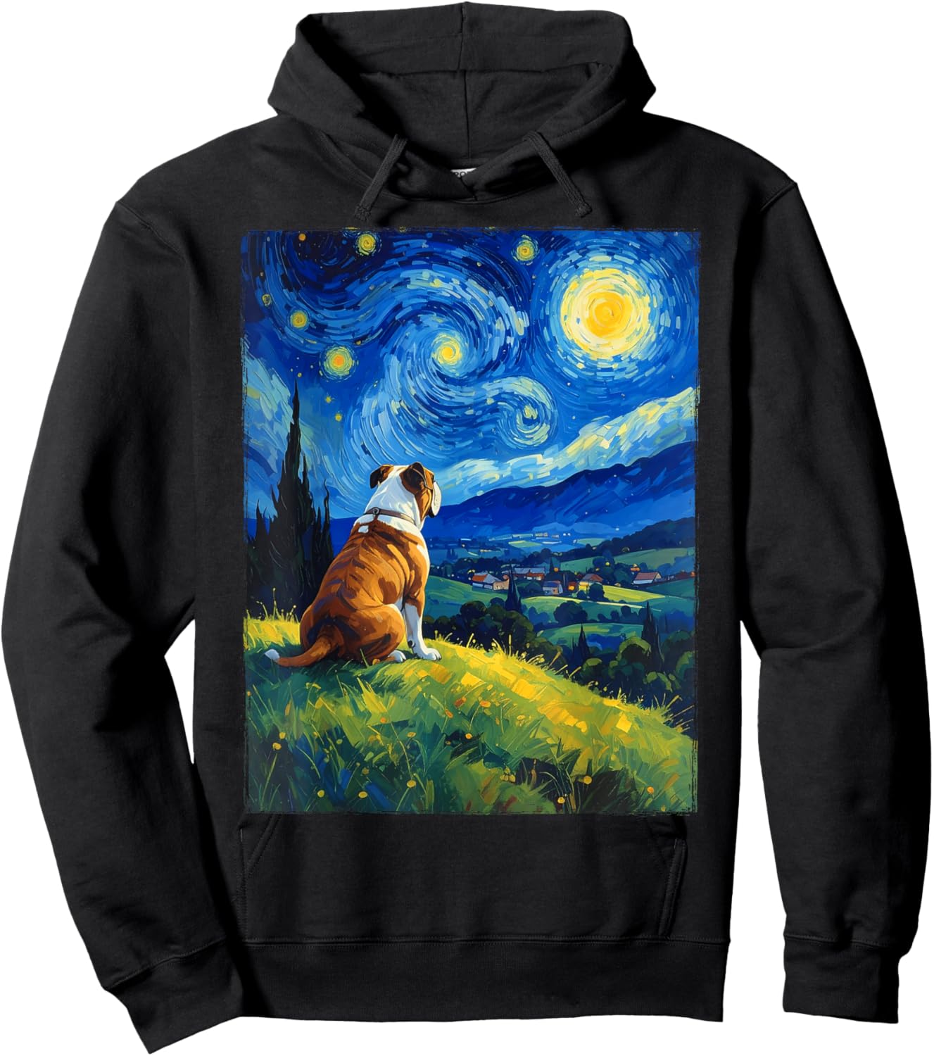 Bulldog Van Gogh Starry Night Hoodie - Hoodie | Black