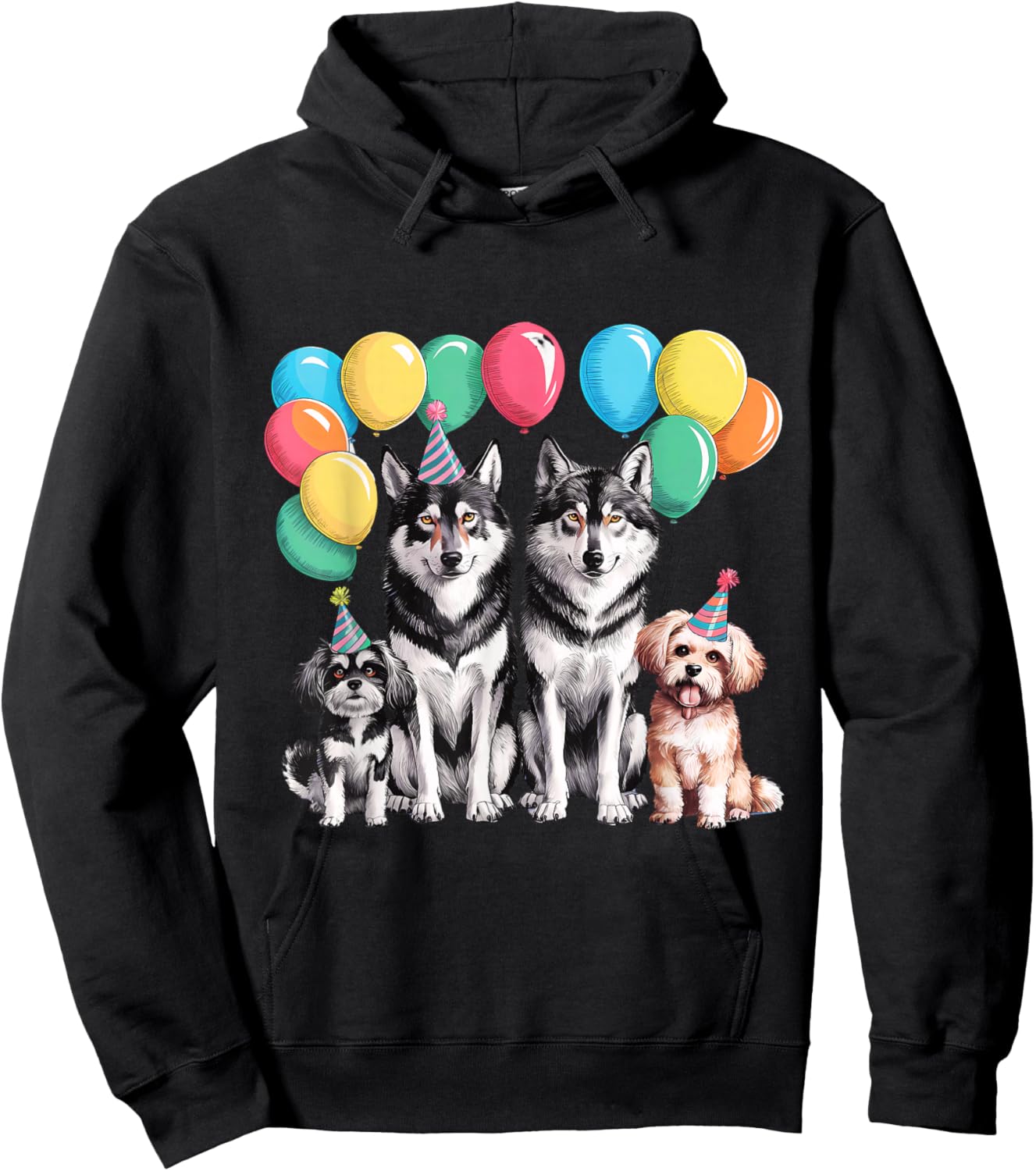 Dog Wolf Birthday Party Dog Costume Animals Girls Boy Hoodie - Hoodie | Black