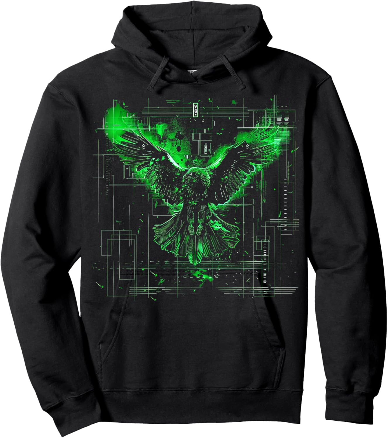 Minimalistische Cyberpunk Fantasy Adler Arkane Grün Japanische Kunst Hoodie - Hoodie | Black