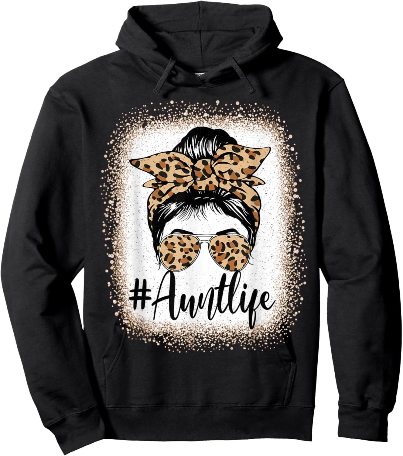 Aunt Life Women Messy Bun Aunt Baby Announcement Mothers Day Hoodie - Hoodie | Black