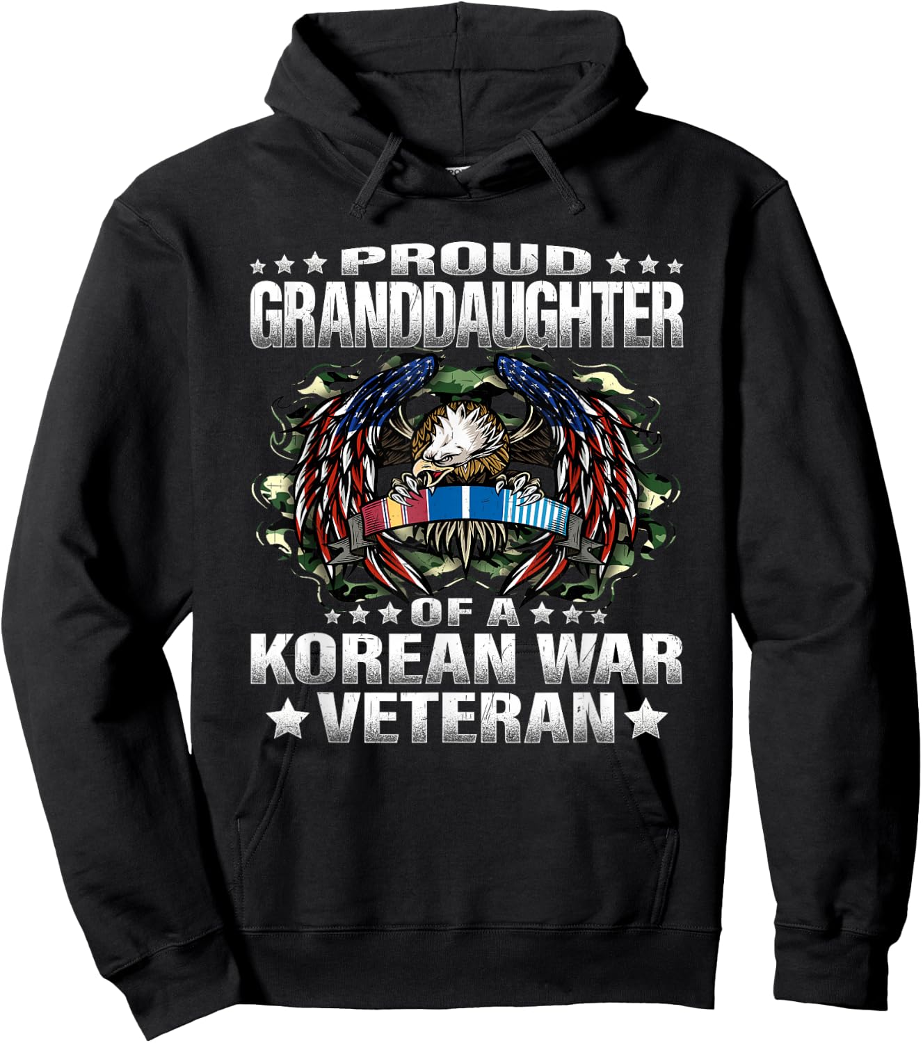 Proud Granddaughter Of A Korean War Veteran Vet's Family Hoodie - Hoodie | Black