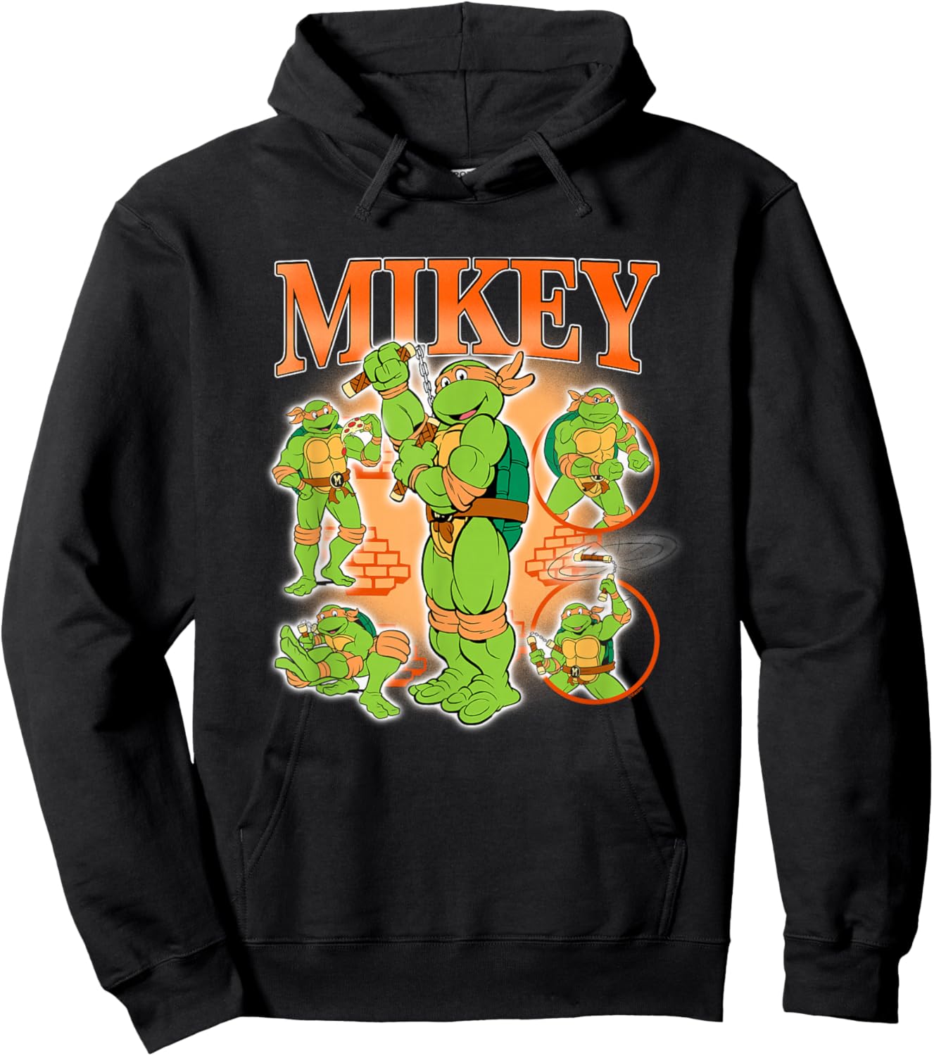 Teenage Mutant Ninja Turtles Mikey 90's Retro Collage Logo Hoodie - Hoodie | Black