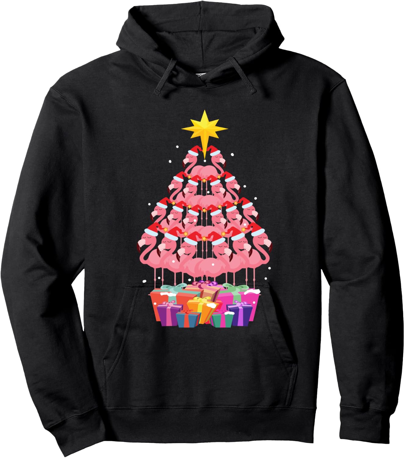 Flamingo Ugly Christmas Tree Funny Gift Hoodie - Hoodie | Black