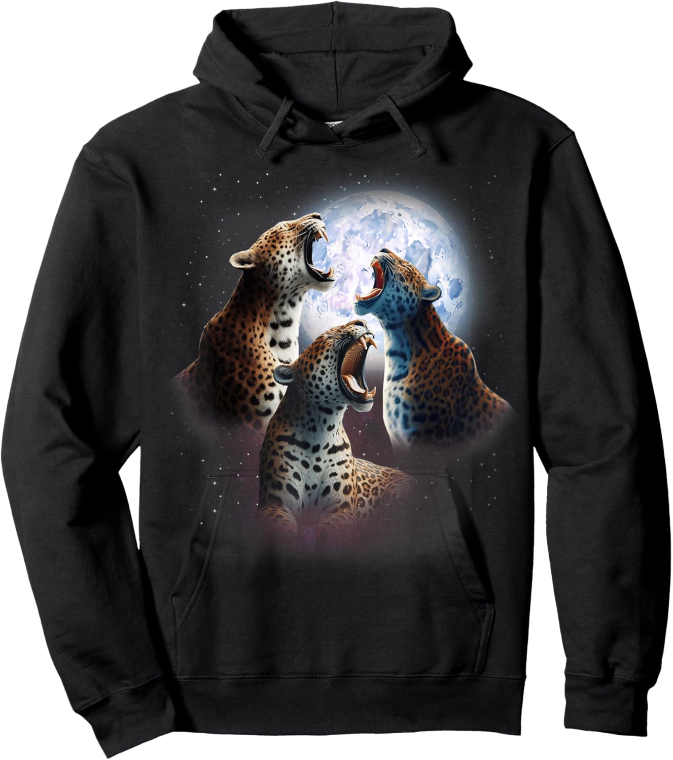 3 Leopards Howling At The Moon Funny Leopard Animal Wild Cat Men Women Kids Hoodie - Hoodie | Black
