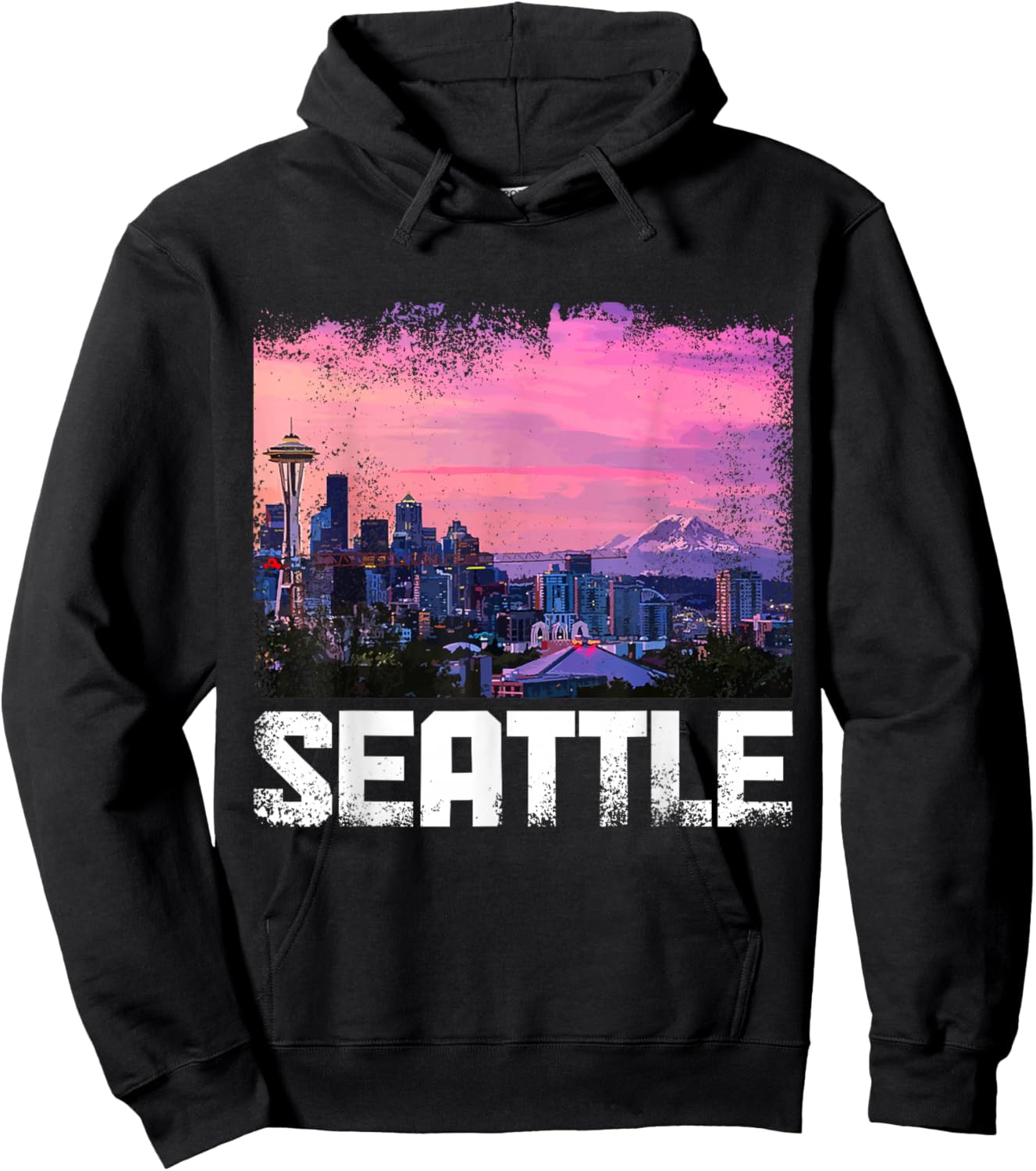 Seattle Washington Skyline PNW Vintage Pride Hoodie - Hoodie | Black