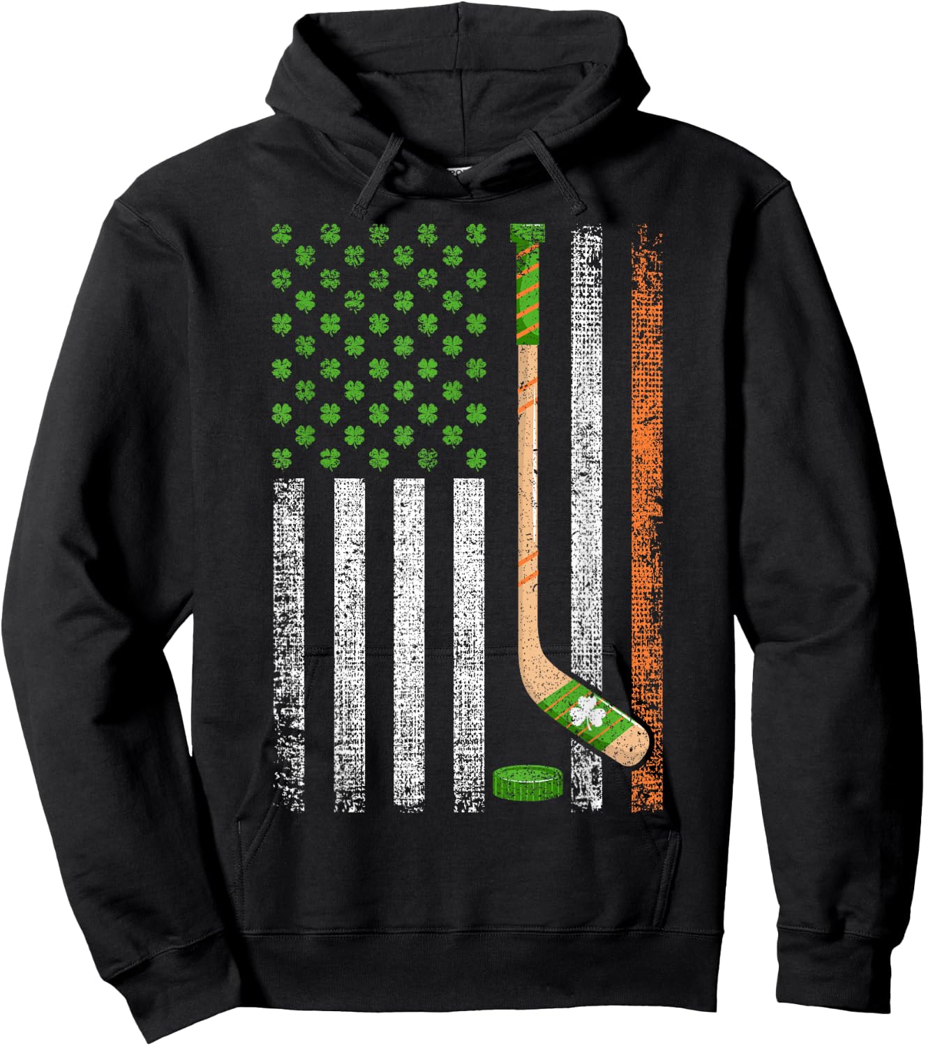 Irish USA Flag Leprechaun Lucky Hockey St. Patrick's Day Hoodie - Hoodie | Black