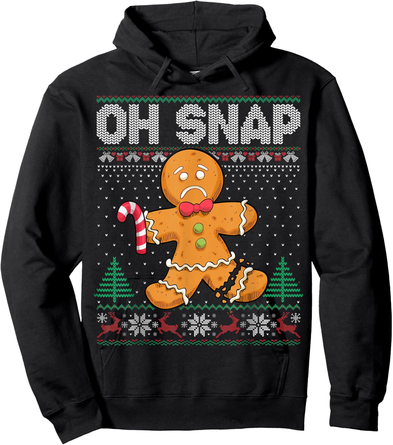 Cookie Baking Gingerbread Man Oh Snap Christmas Ugly Sweater Hoodie - Hoodie | Black