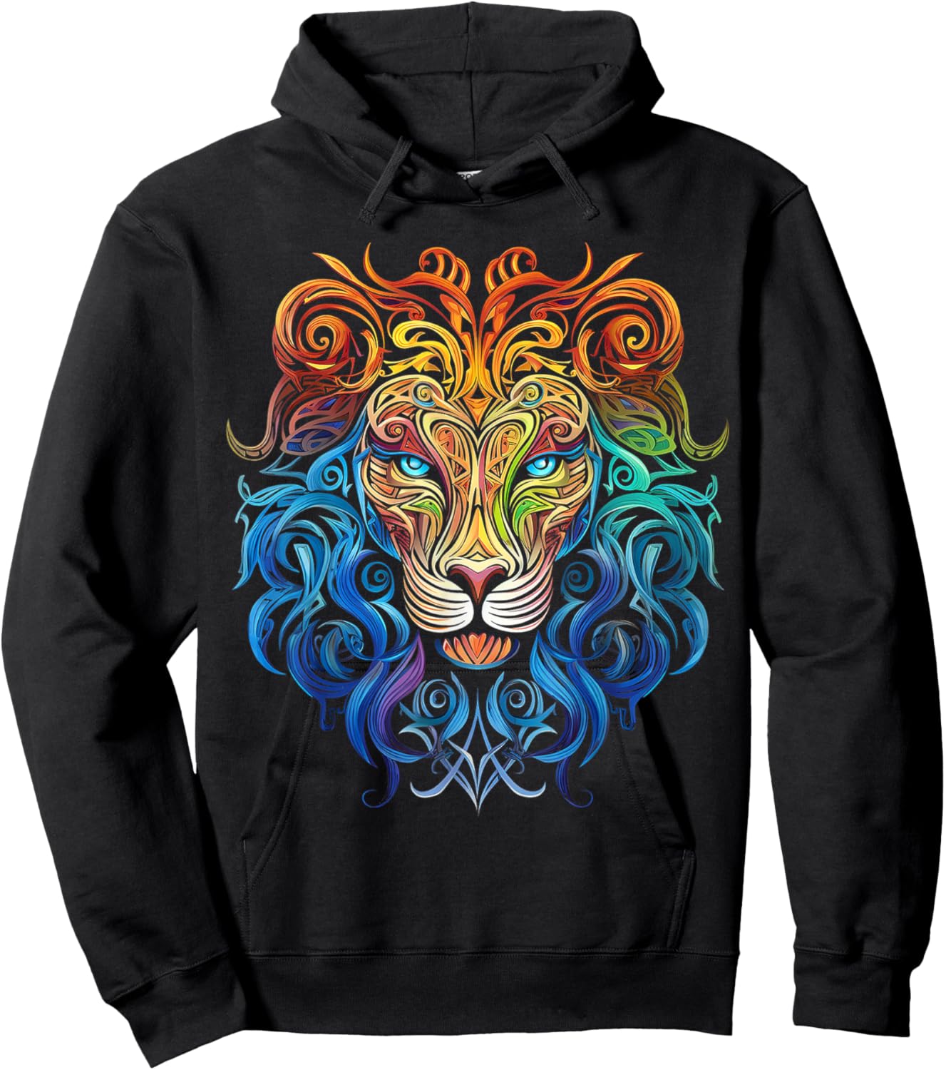 Lion Mandala Art Animal Love Colorful Graphic Lion Hoodie - Hoodie | Black