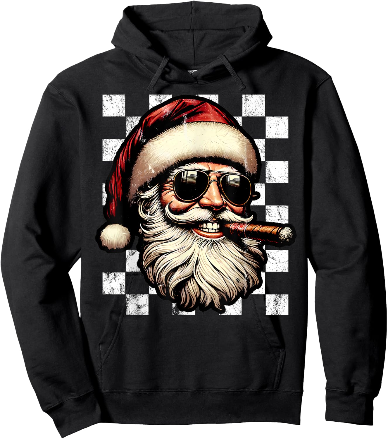 Santa Claus Is Smoking Cigar With Sunglass Smoker Christmas Hoodie - Hoodie | Black