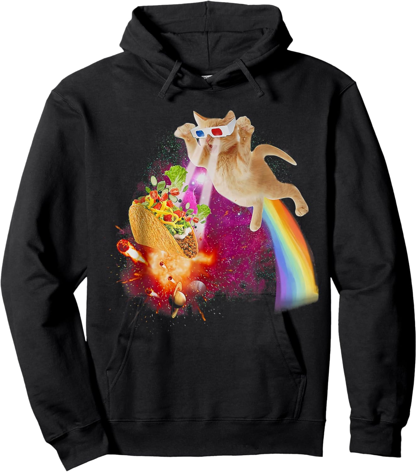 Funny Space Cat Laser Taco Galaxy Kitten Rainbow Cat Hoodie - Hoodie | Black