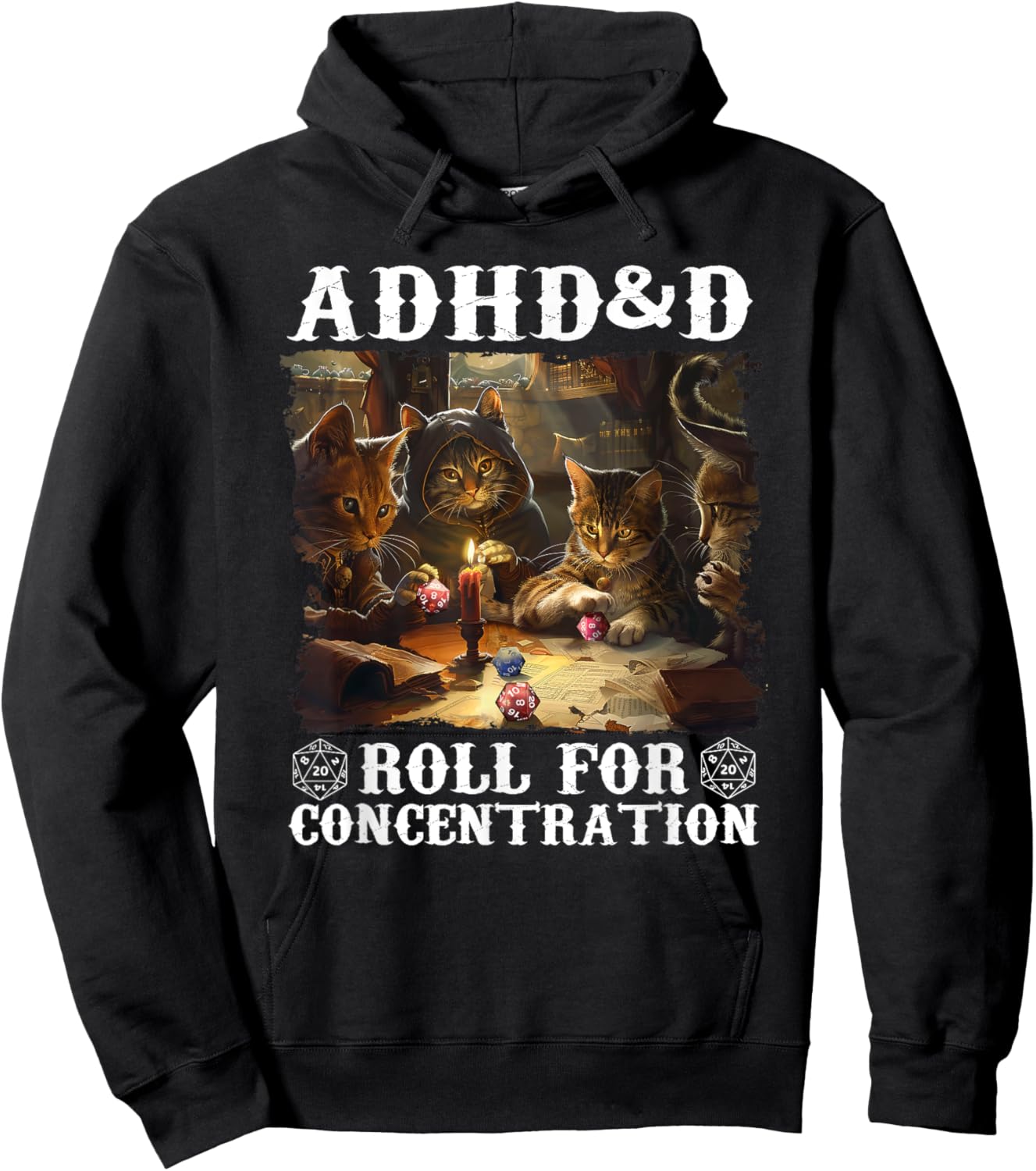 ADHD&D Roll For Concentration Lovely Gamers Vintage ADHD&D Hoodie - Hoodie | Black