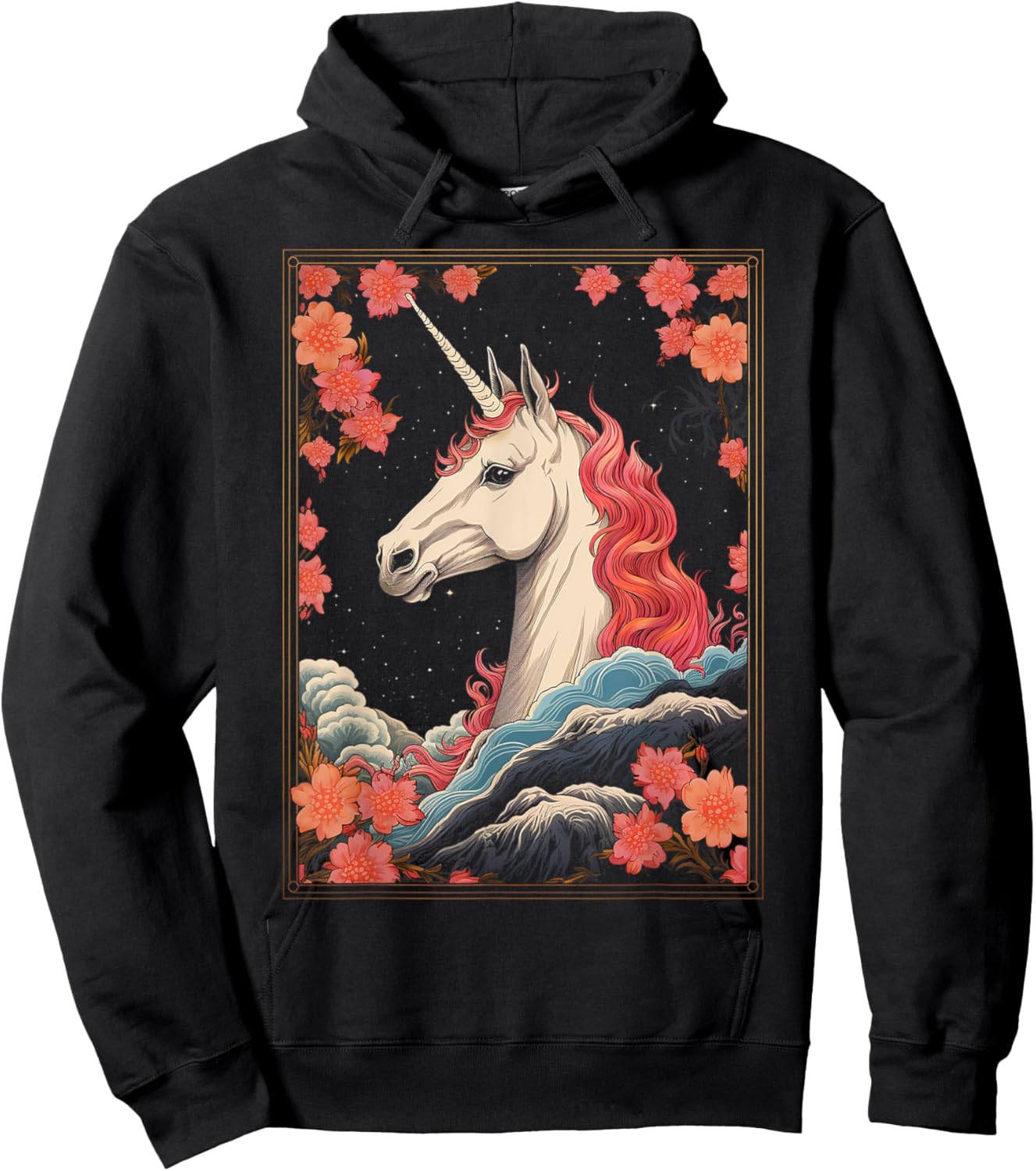Unicorn Flowers Animal Nature Motif Unicorn Hoodie - Hoodie | Black