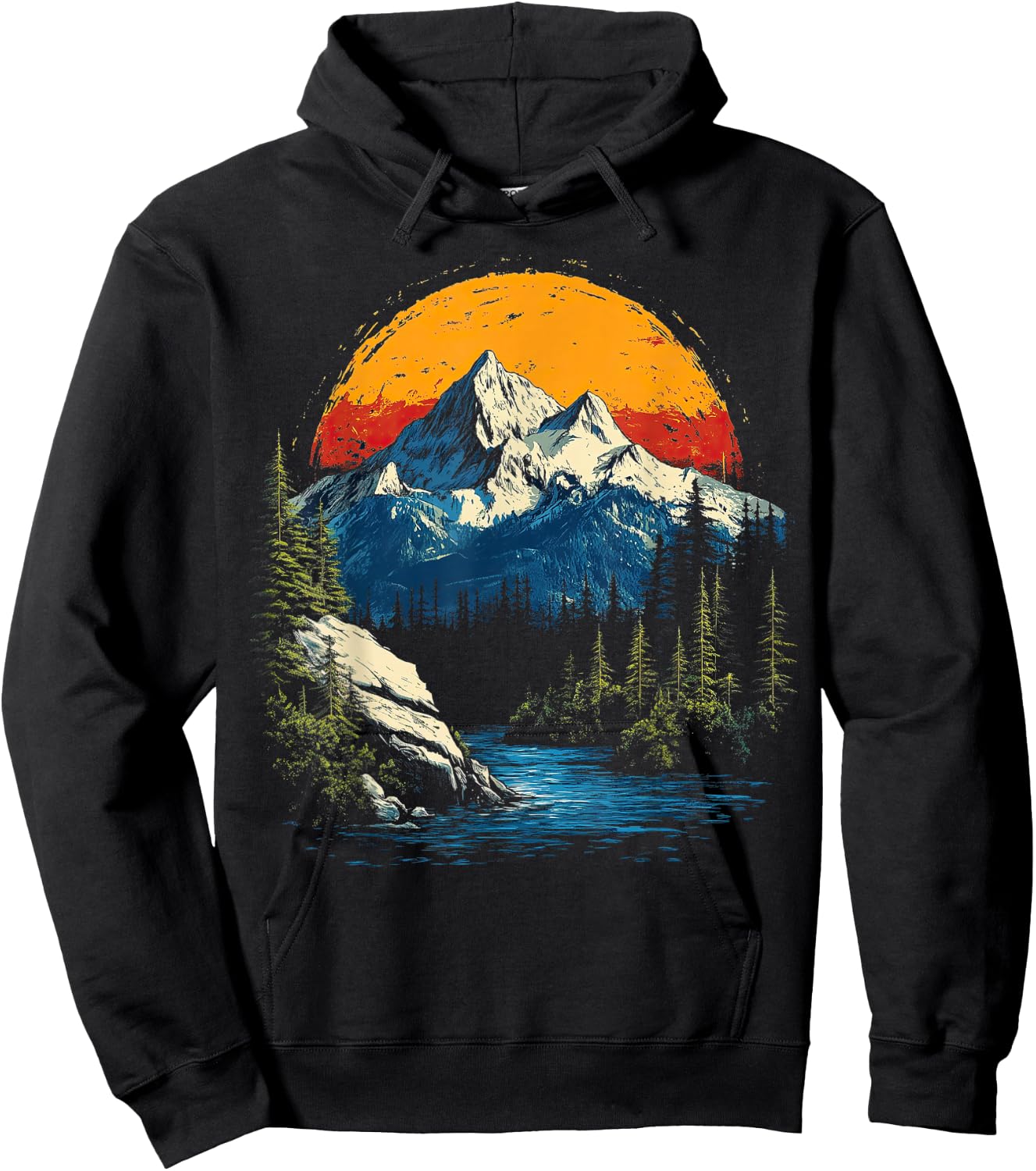 Graphic Men Women Teens Kids Nature Mountain Vintage Hoodie - Hoodie | Black