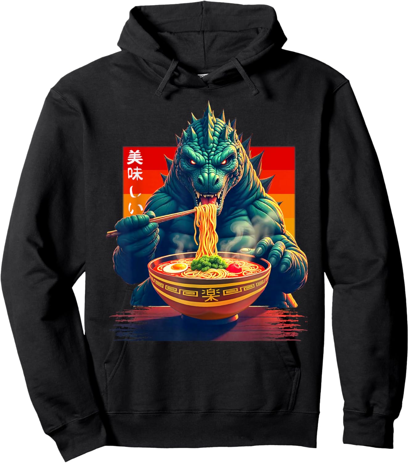Funny Kaiju Eating Ramen Japanese Monster Lover Birthday Hoodie - Hoodie | Black