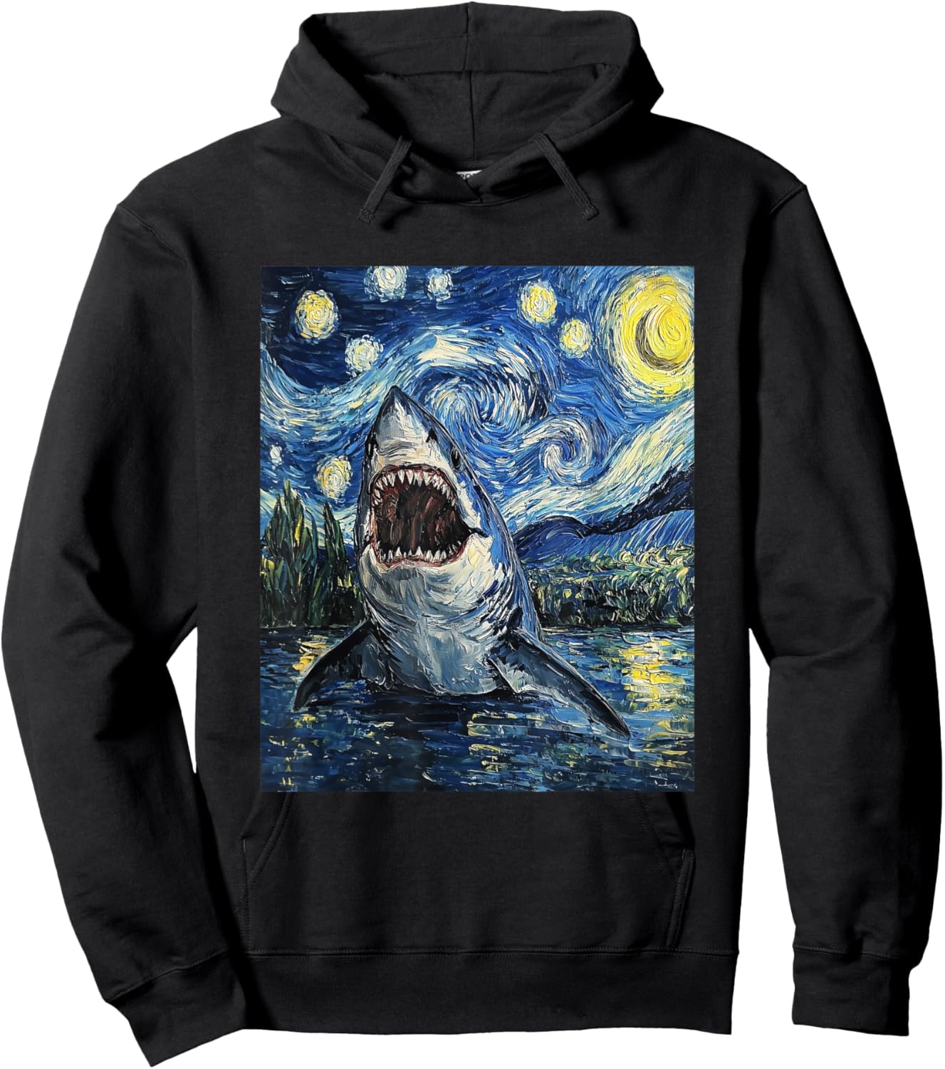 Funny Shark - Van Gogh Style - Starry Night Hoodie - Hoodie | Black