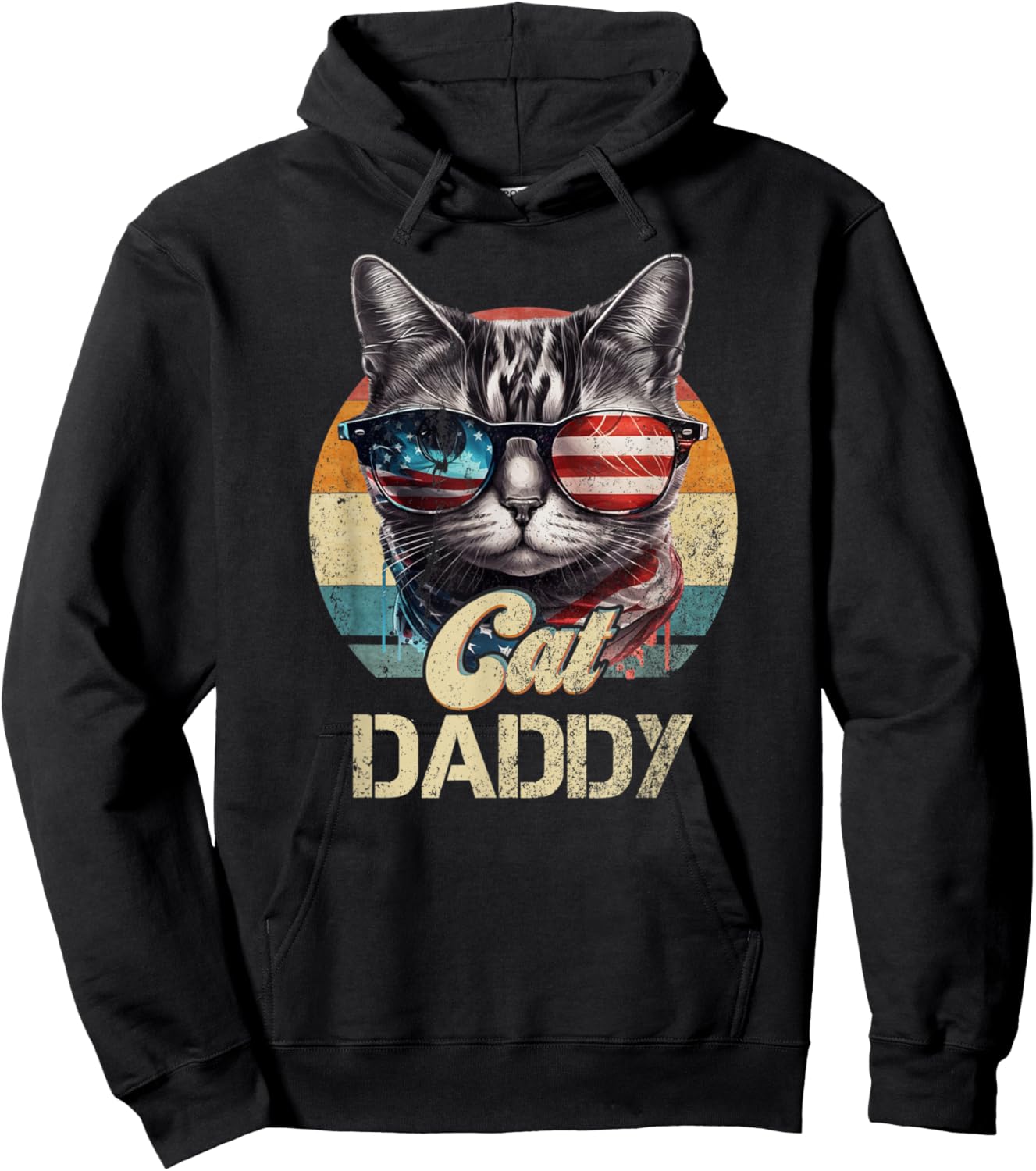 Vintage Retro Cat Daddy Best Dad Funny Fathers Day Hoodie - Hoodie | Black