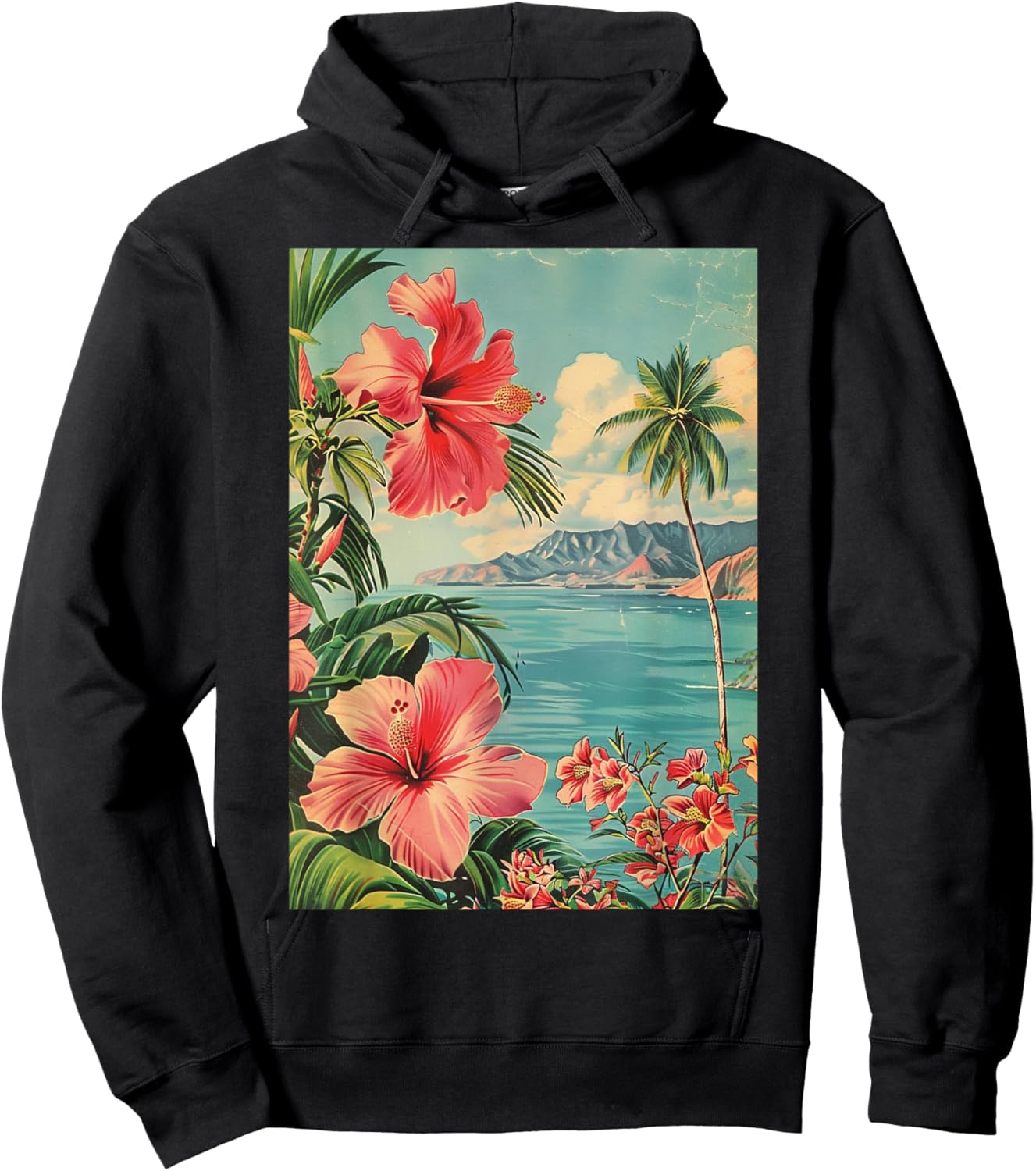 Vintage Hawaiian Beach Aesthetic Art Hoodie - Hoodie | Black