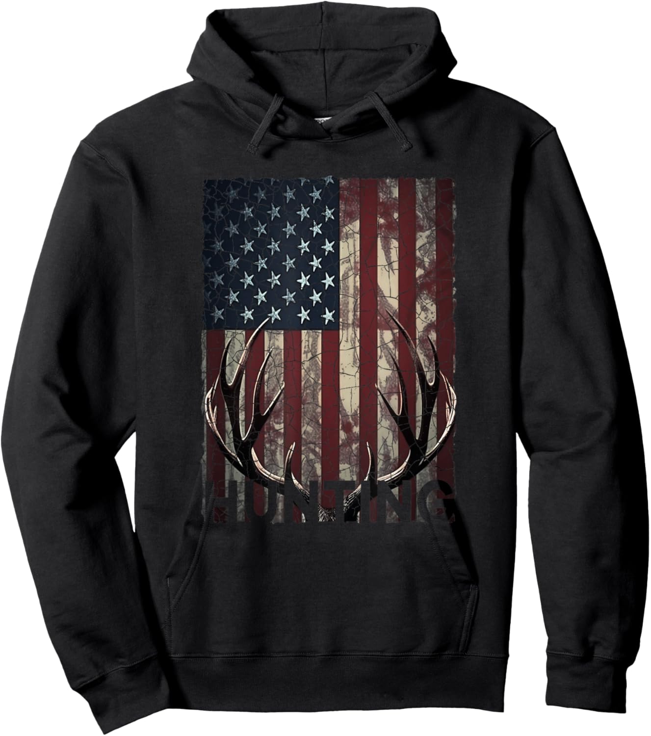 Hunting Deer American Flag Wild Outdoor Hunter Hoodie - Hoodie | Black