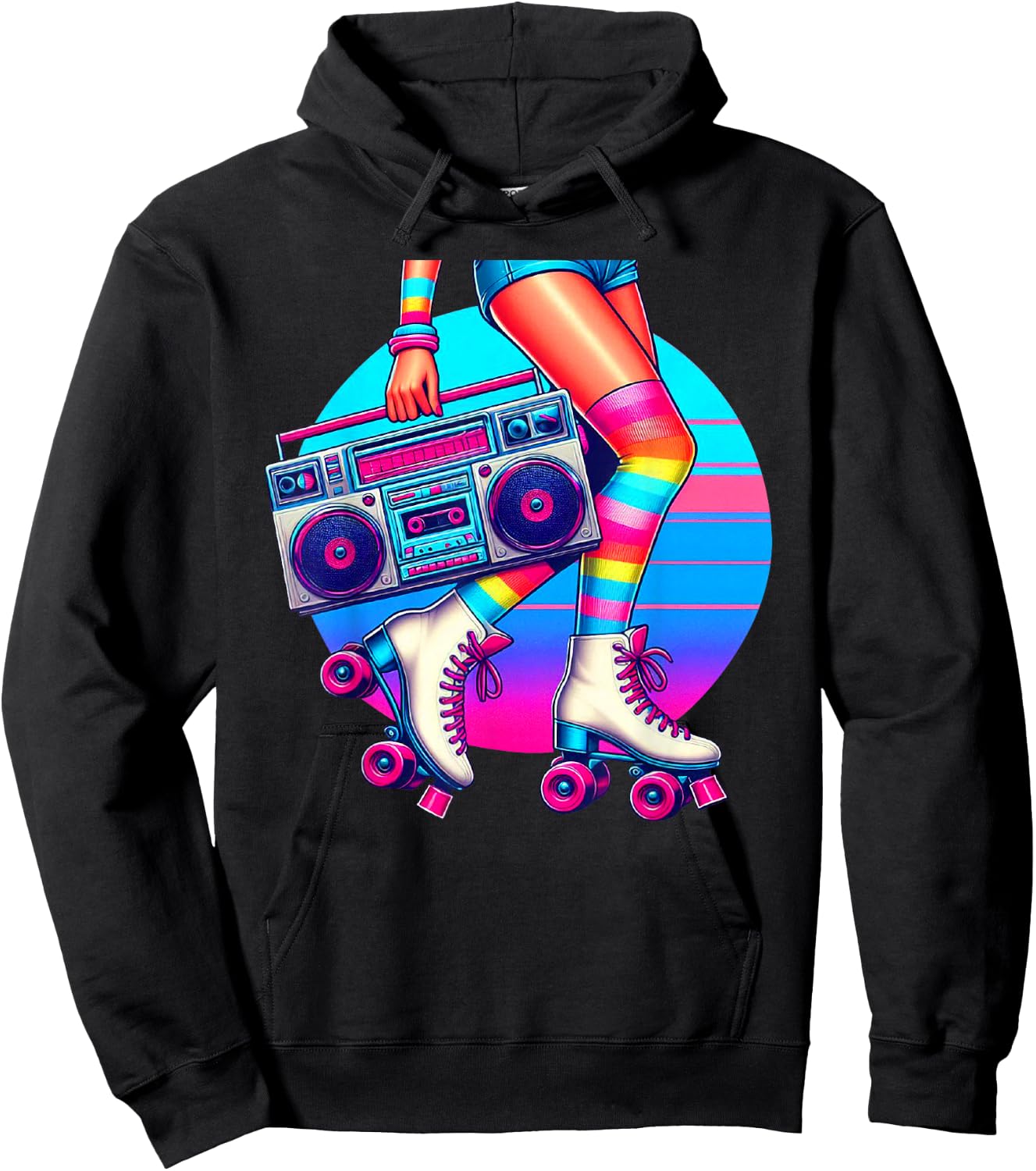 Retro Rollerskates Funny 80's Roller Disco Skating Girl Hoodie - Hoodie | Black