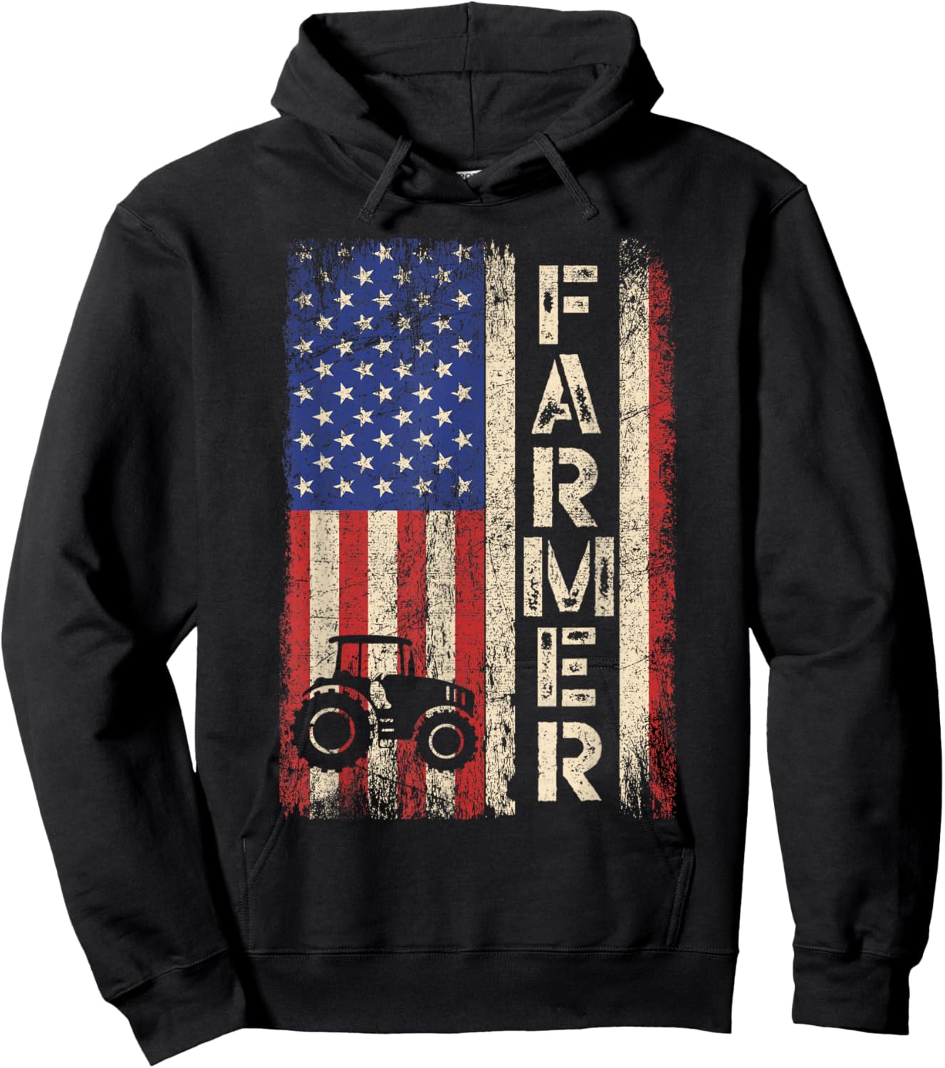 Farmer Tractors USA American Flag Patriotic Farming Gifts Hoodie - Hoodie | Black