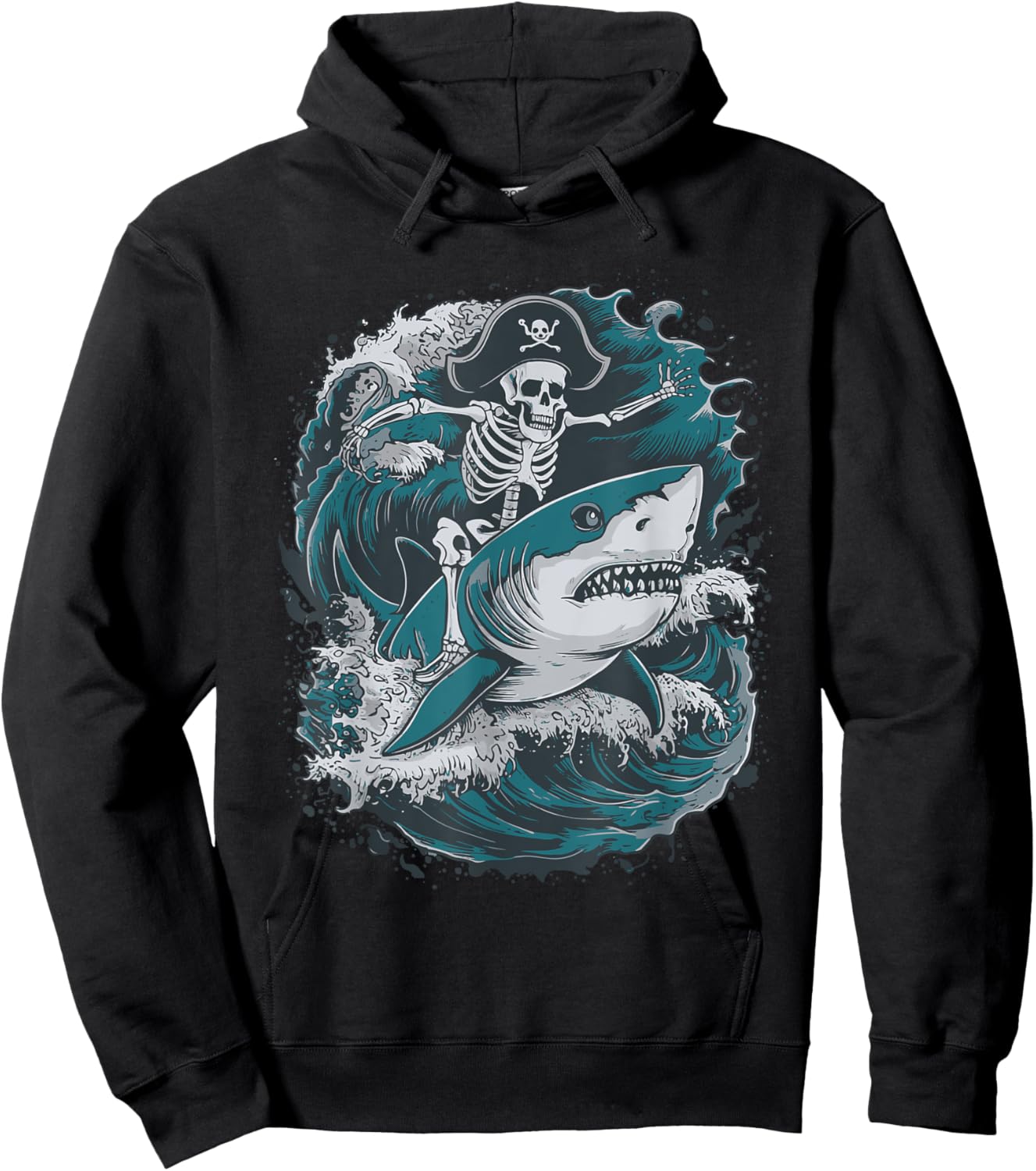 Skeleton Riding Shark Hoodie - Hoodie | Black