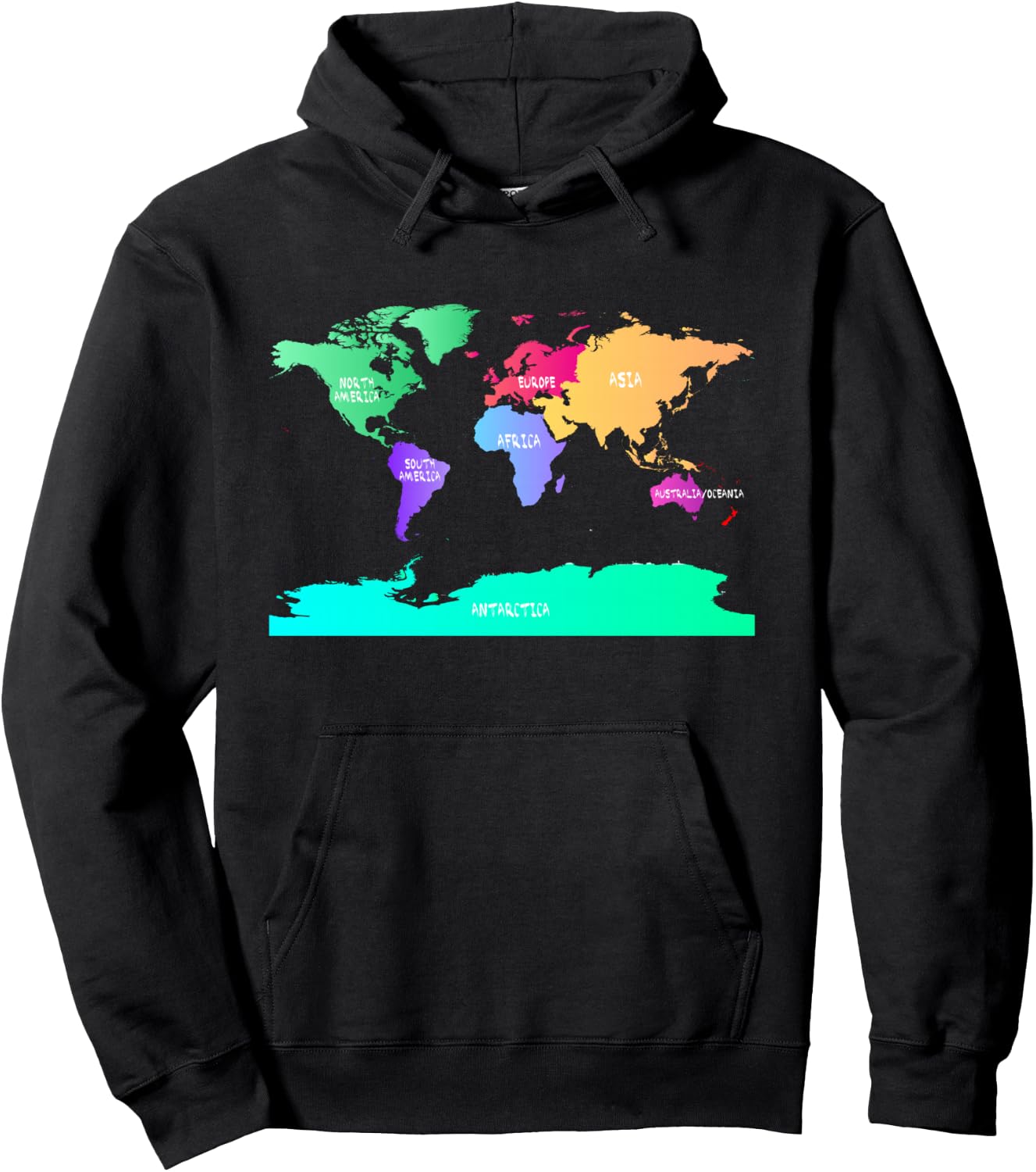 World Map of All Seven Continents Hoodie - Hoodie | Black