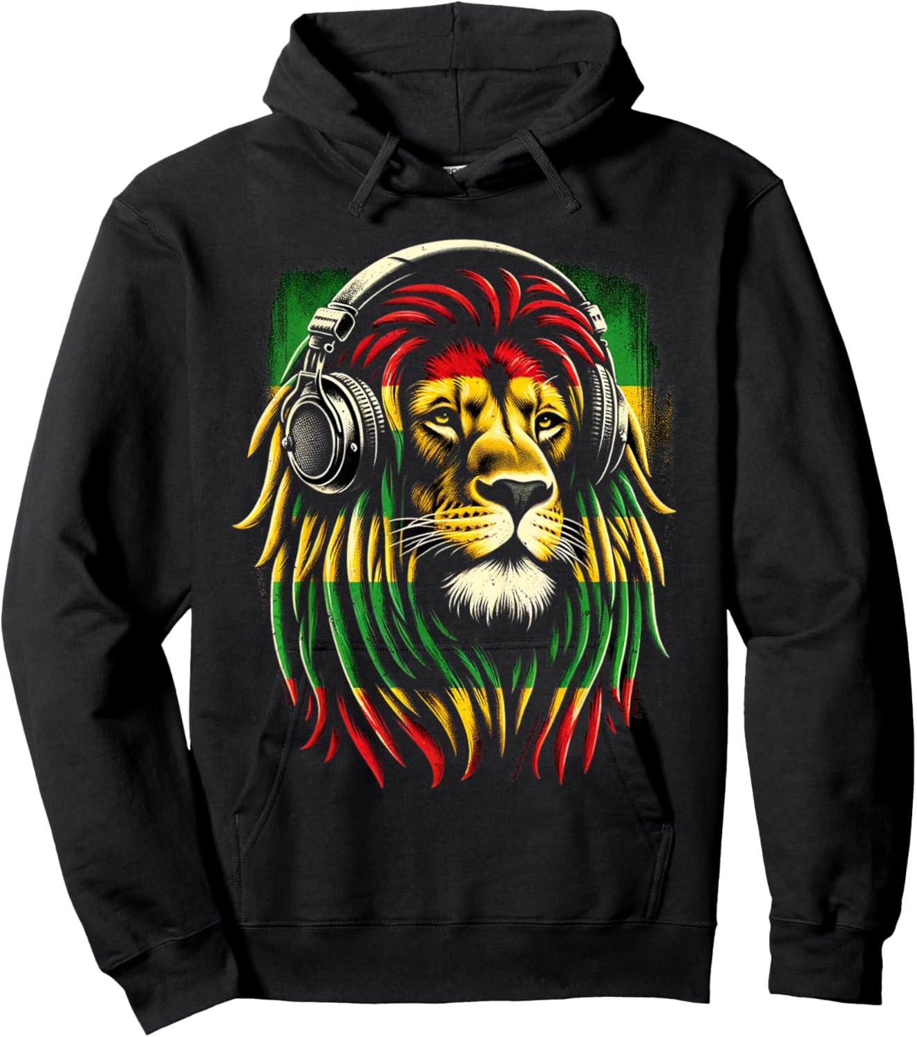 Reggae Lion Roar: Rasta with Headphones Vibe Hoodie - Hoodie | Black