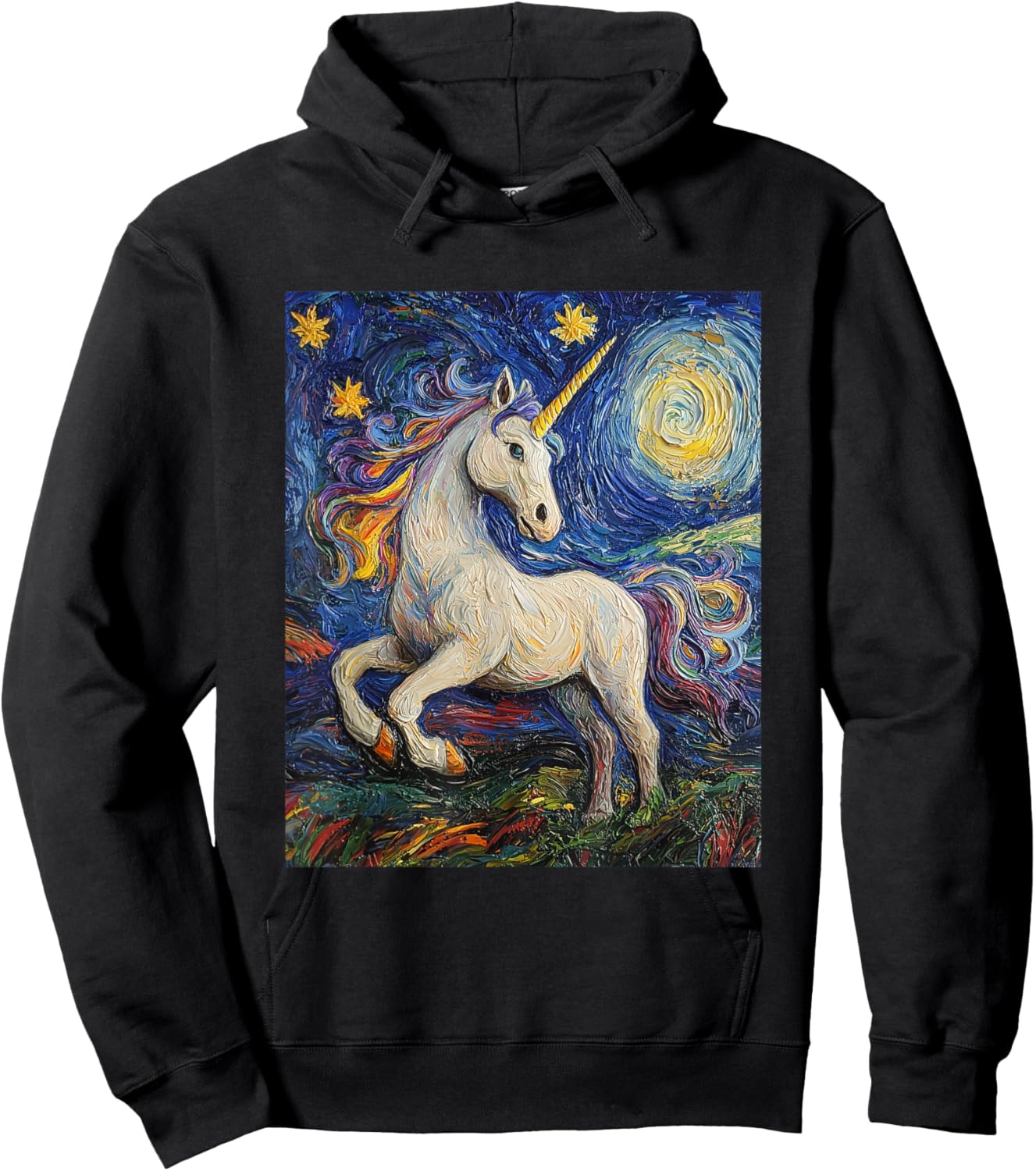 Cute Unicorn - Van Gogh Style - Starry Night Hoodie - Hoodie | Black