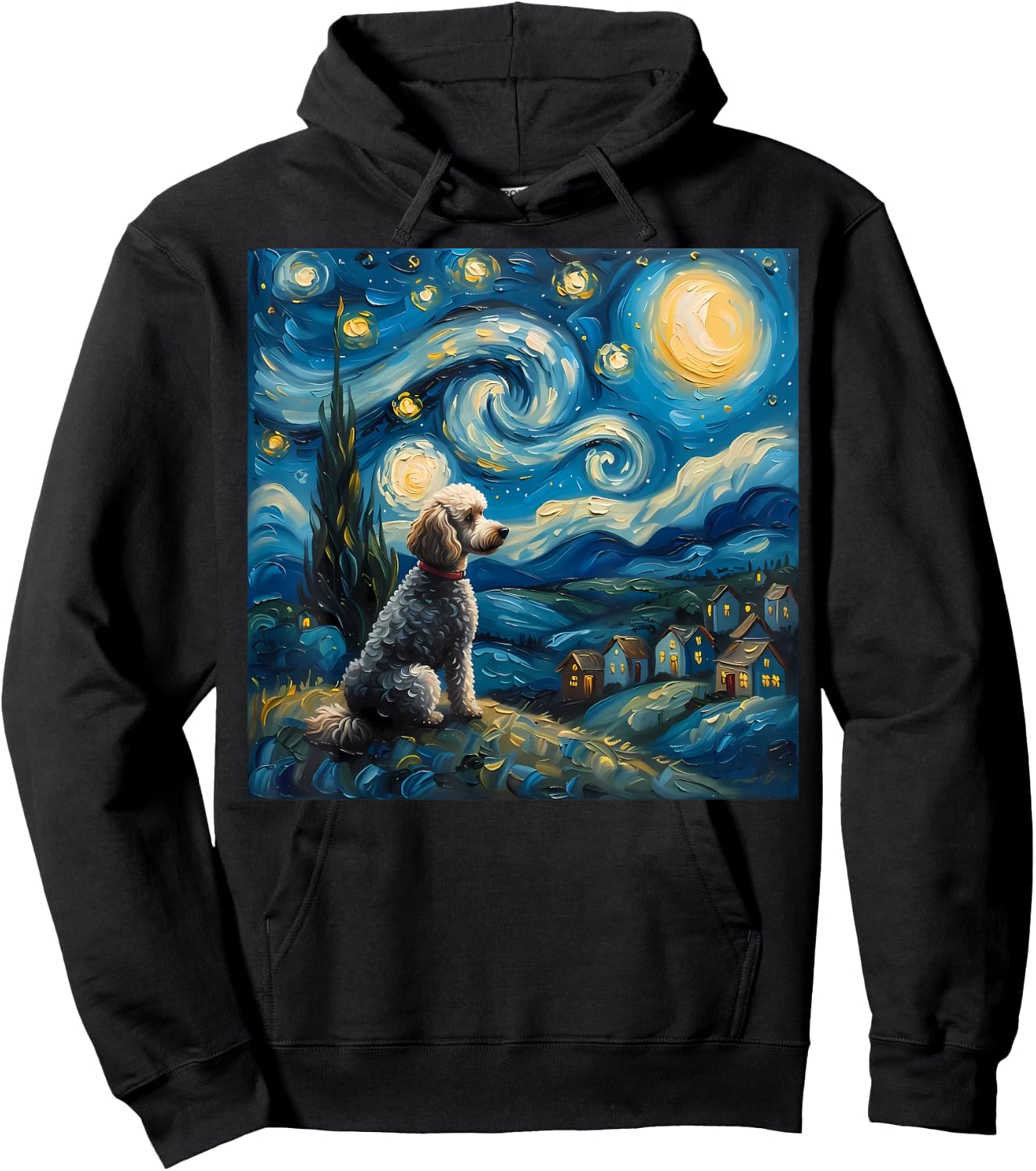 Poodle Dog Lovers The Starry Night Van Gogh Style Painting Hoodie - Hoodie | Black