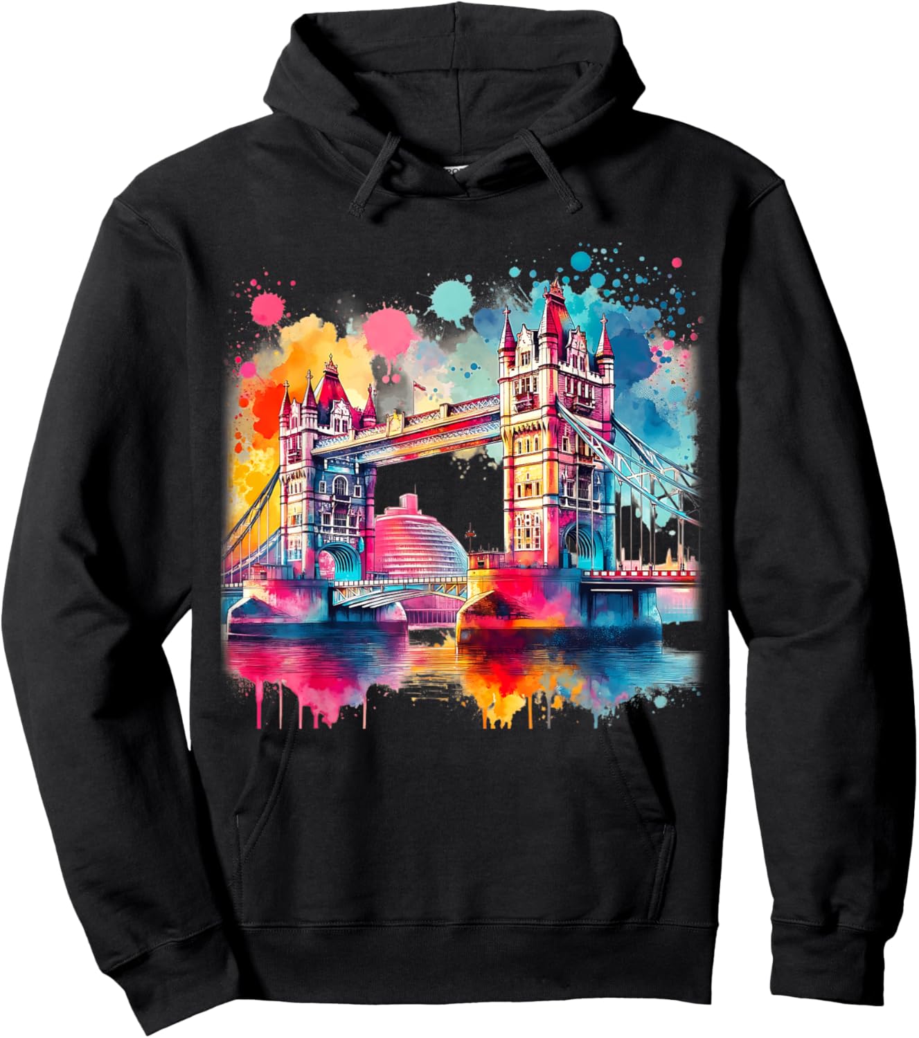 Tower Bridge London Aquarelle colorée London Tower Bridge Hoodie - Hoodie | Black