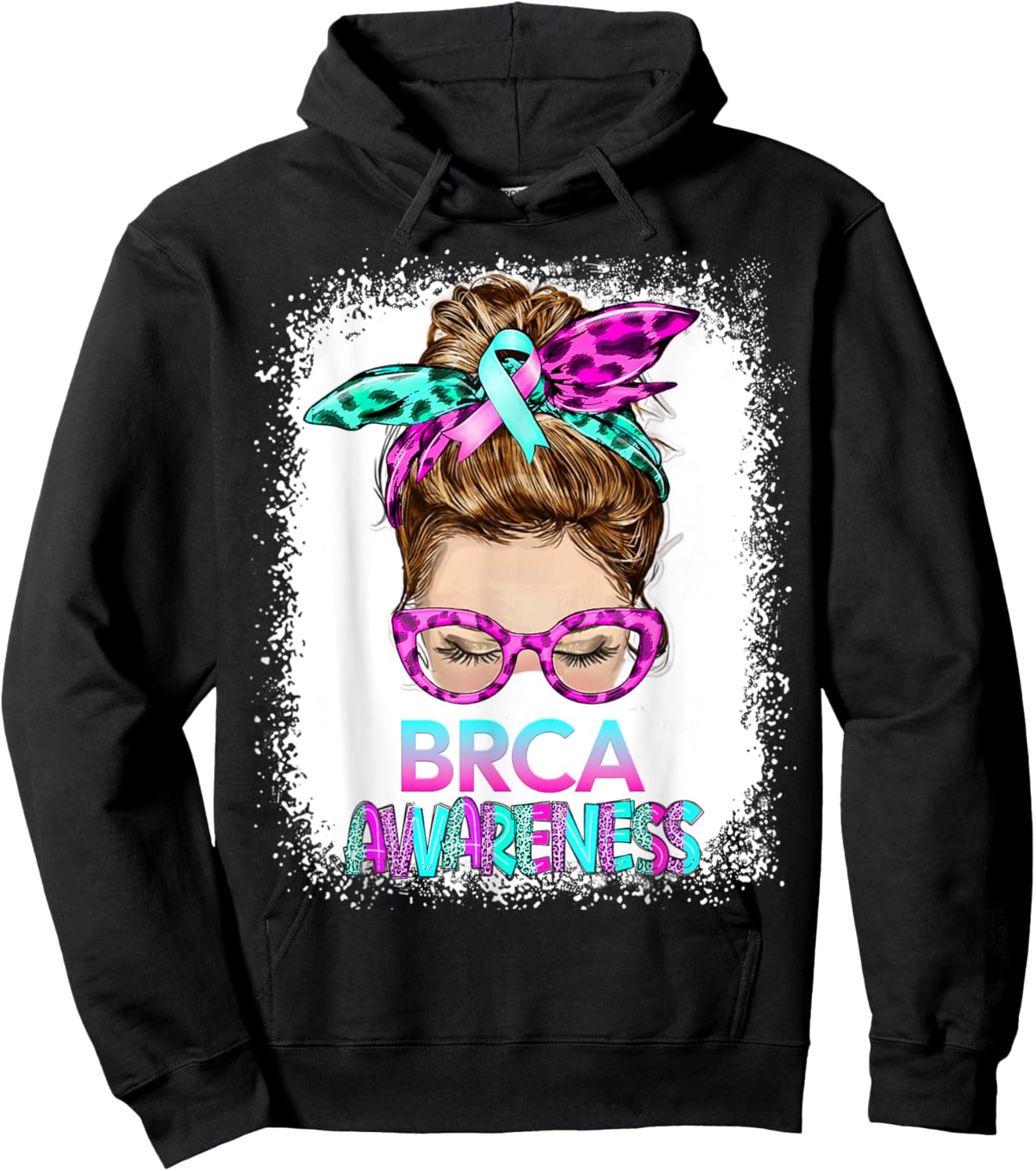 BRCA Messy Bun, pink-teal Mastectomy Breast Cancer Awareness Hoodie - Hoodie | Black