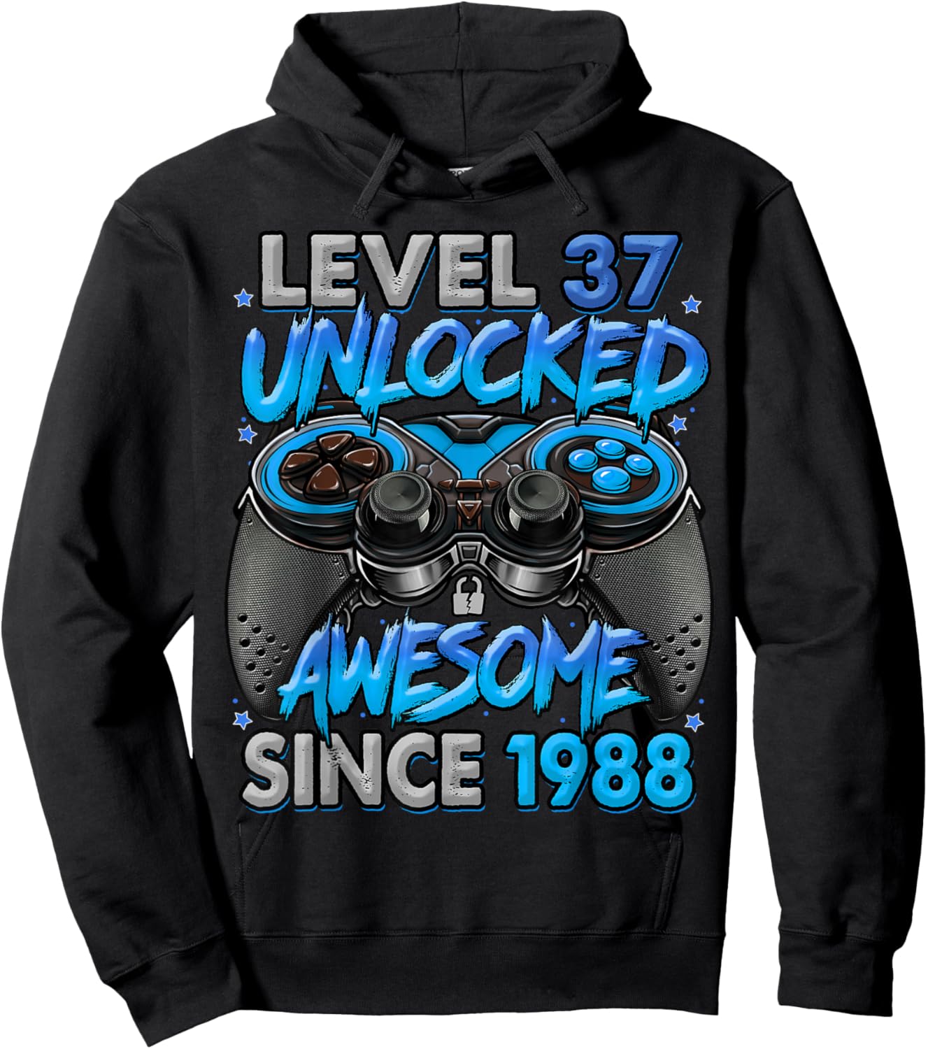 Level 37 Unlocked Awesome Since 1988 37th Birthday Gaming Hoodie - Hoodie | Black