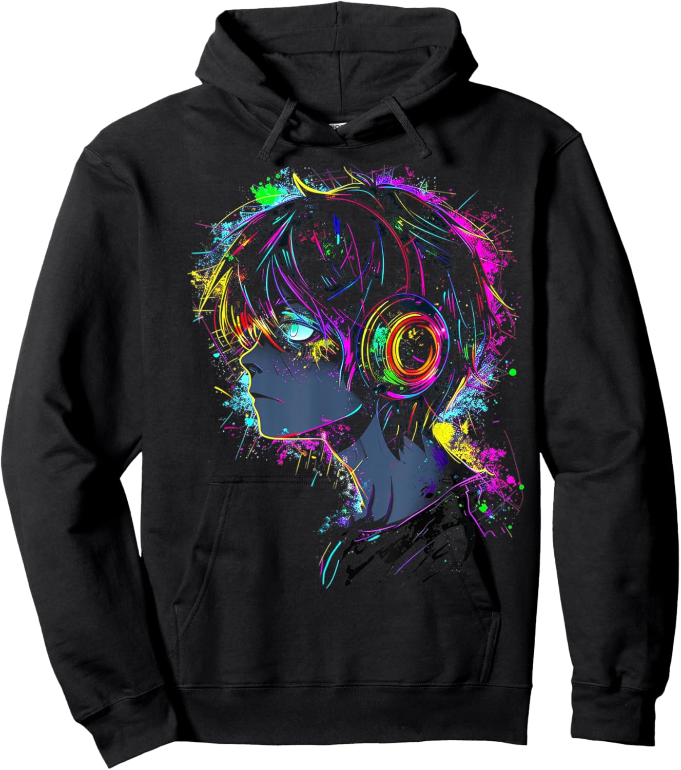 Anime Manga Graphic Headphone Illustration Anime Hoodie - Hoodie | Black