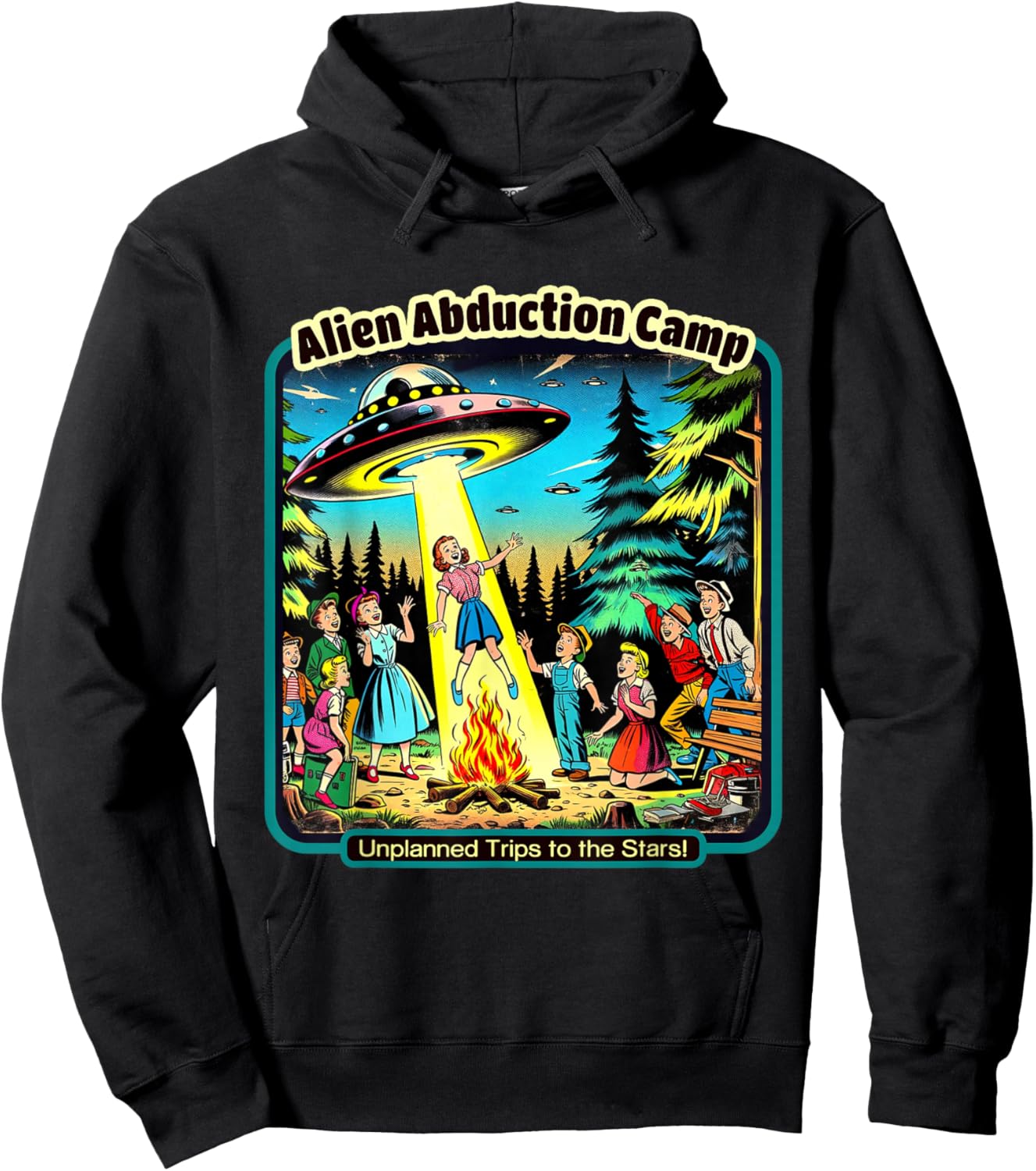 Funny Vintage Alien Abduction Camp UFO Alien Hoodie - Hoodie | Black