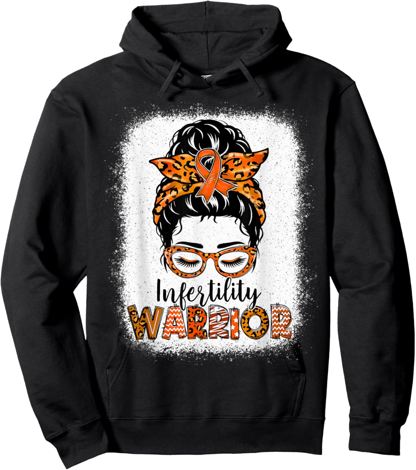 Infertility Warrior Awareness Messy Bun Orange Ribbon Hoodie - Hoodie | Black