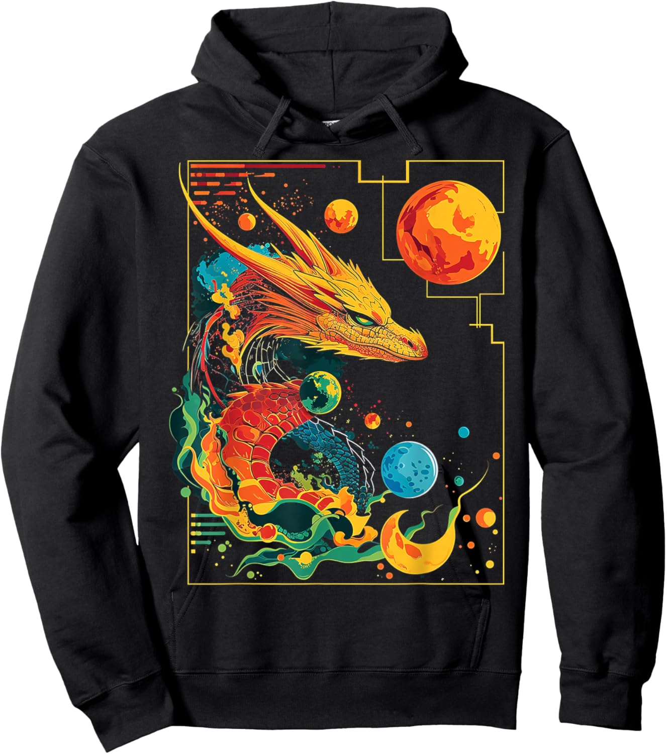Dragon Planets Abstract Painting Geometric Animal Art Hoodie - Hoodie | Black