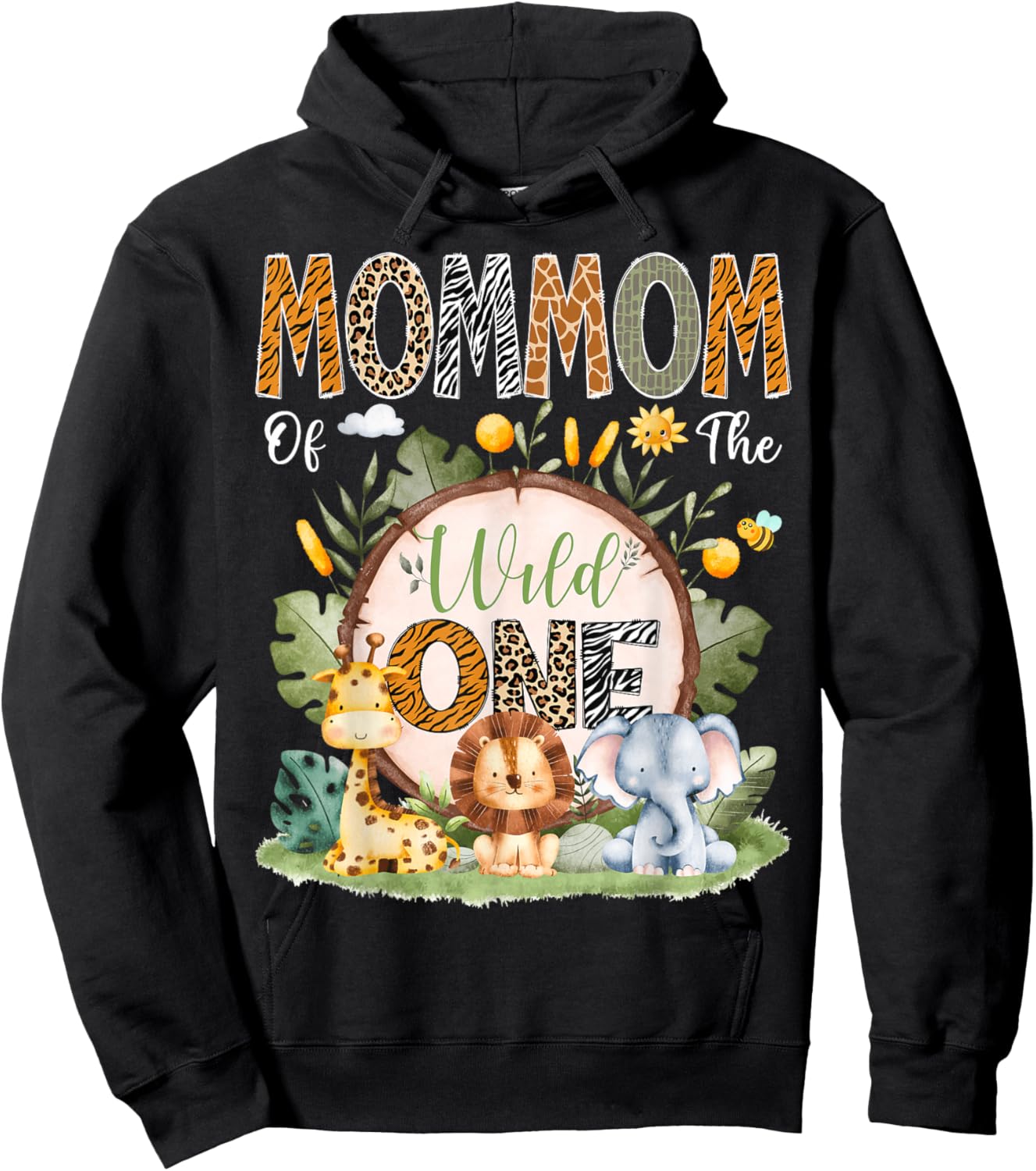 MomMom Of The Wild One 1St Bday Safari Jungle Animals Hoodie - Hoodie | Black