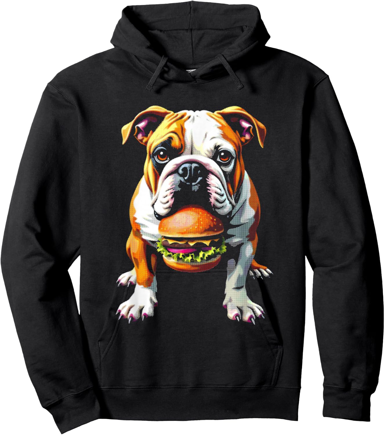 Bulldog Eats Hamburger - Funny Burger Dog Lover Hoodie - Hoodie | Black